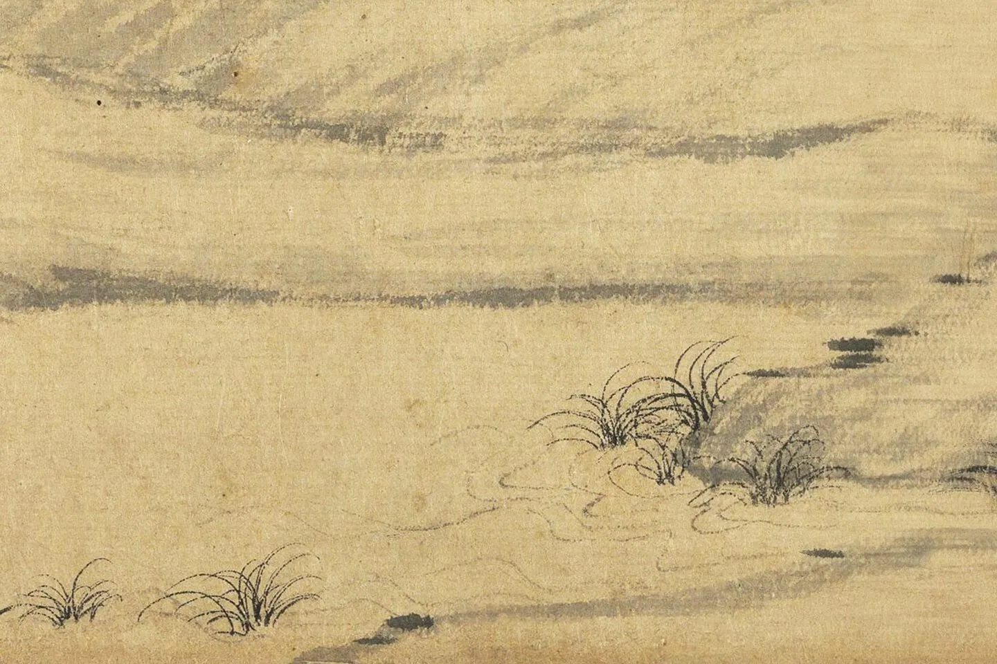 管道升水墨画《烟雨丛竹图》高清大图局部 (1)