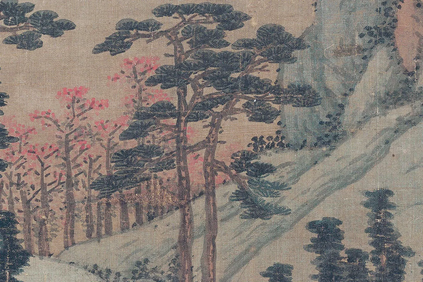 沈周小青绿山水《青山红树图》高清大图局部 (8)