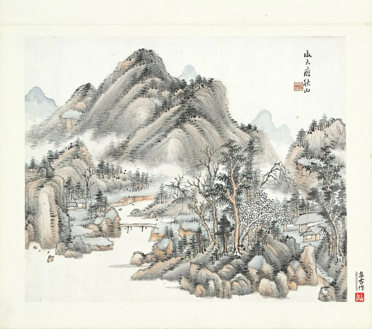 张石园《仿大痴秋山山水》