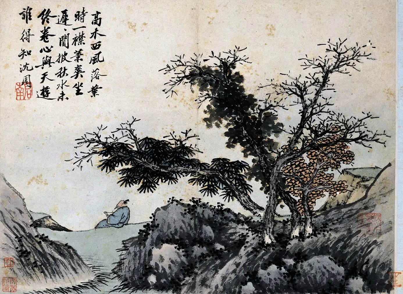 沈周山水人物画《秋山读书图》