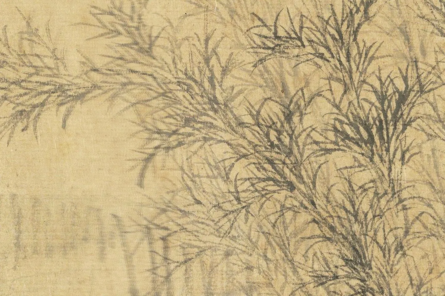 管道升水墨画《烟雨丛竹图》高清大图局部 (2)