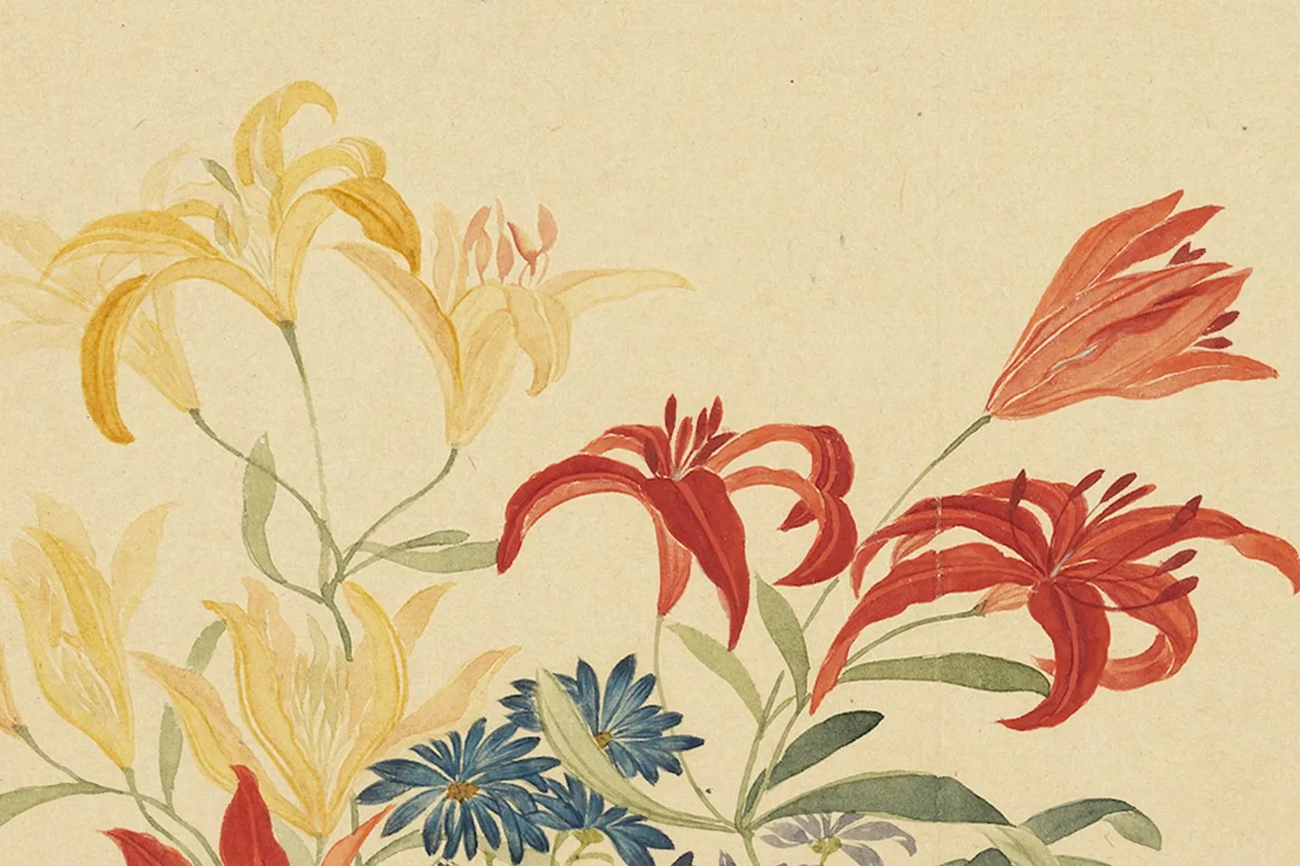 恽寿平工笔没骨花卉《锦石丛花》局部 (2)