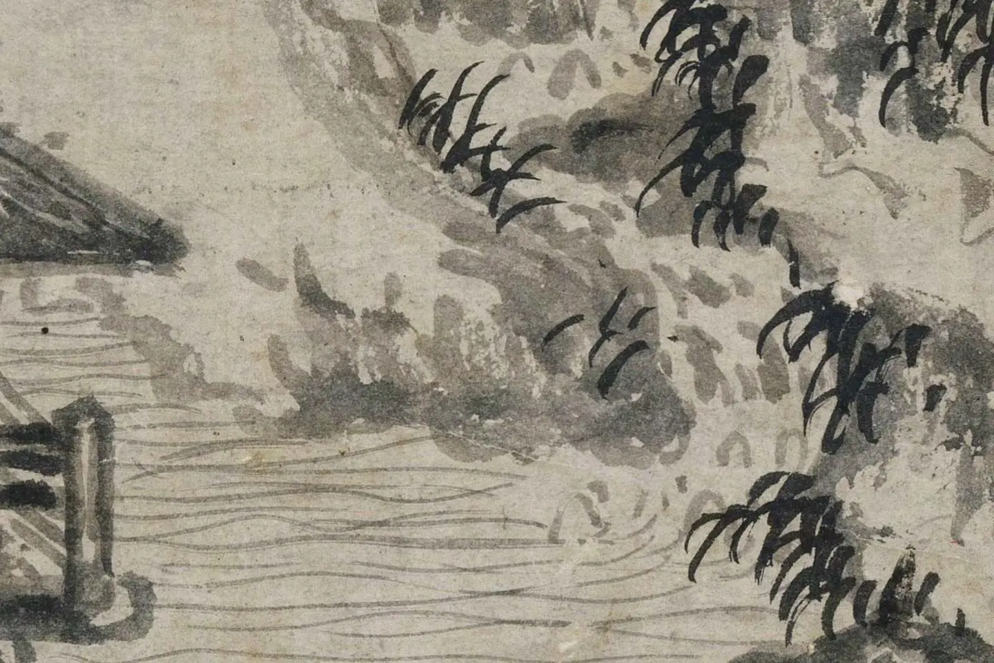 赵原山水画《溪亭秋色图》高清大图局部 (3)