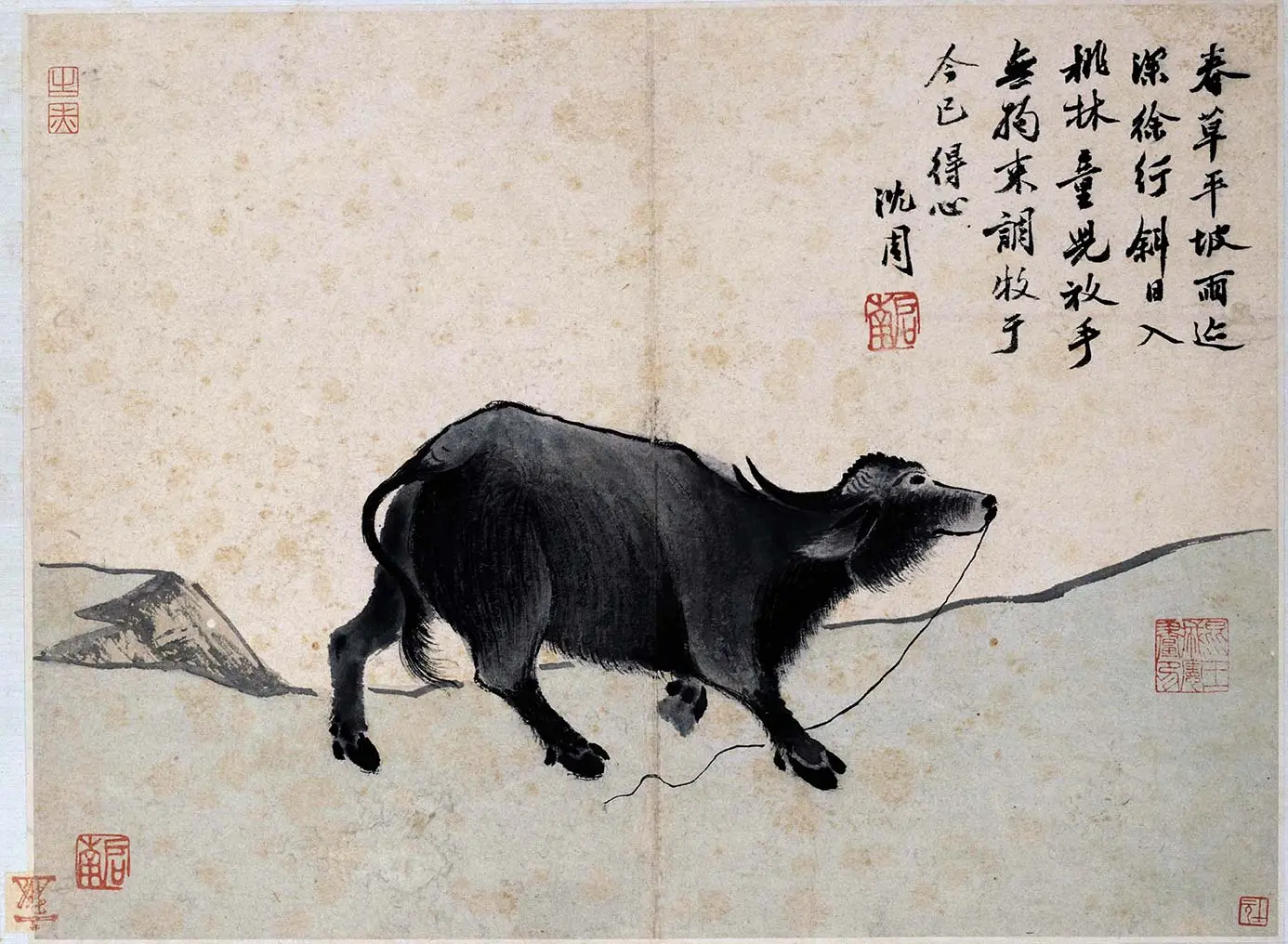 沈周水墨画《平坡散牧图》