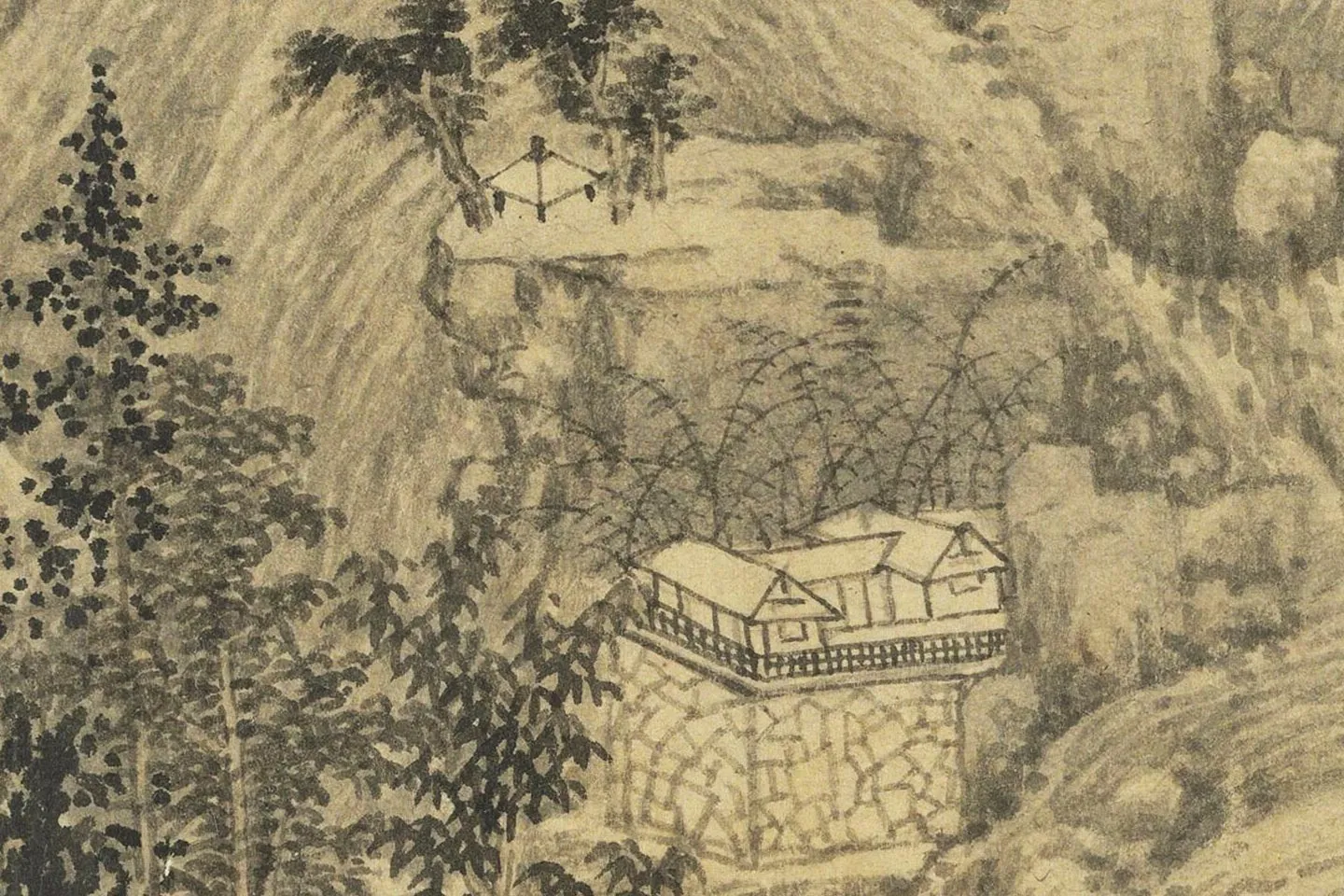 马琬水墨山水画《春山清霁图》高清大图局部 (1)