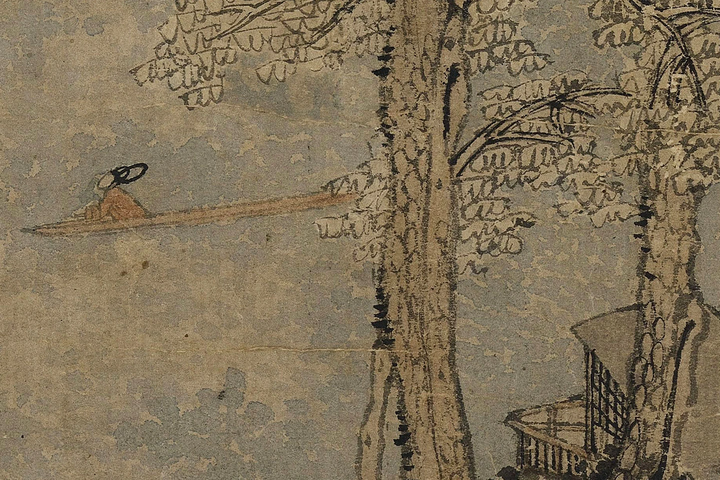 赵雍山水画《采菱图》高清大图局部 (3)