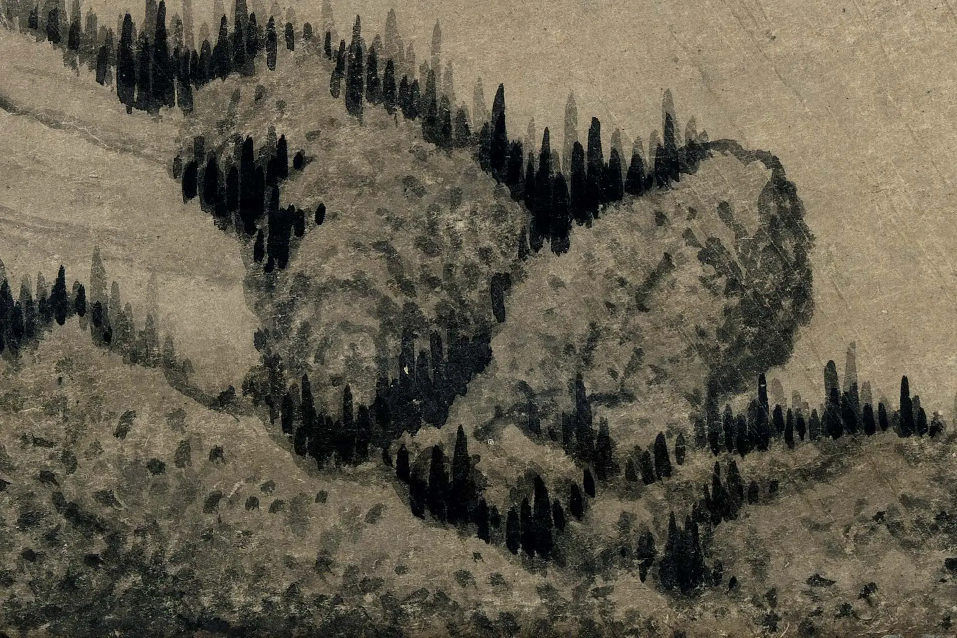 巨然山水画《寒林晚岫图》高清大图局部 (1)