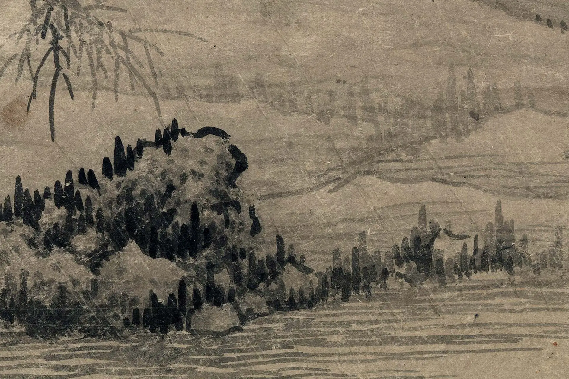 巨然山水画《寒林晚岫图》高清大图局部 (2)