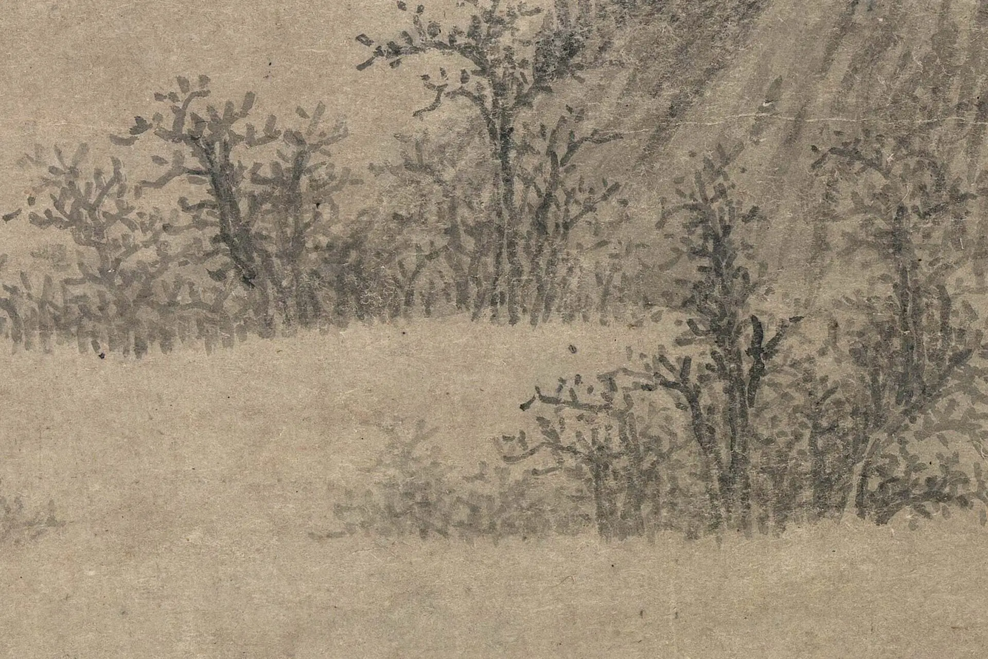 巨然山水画《寒林晚岫图》高清大图局部 (4)