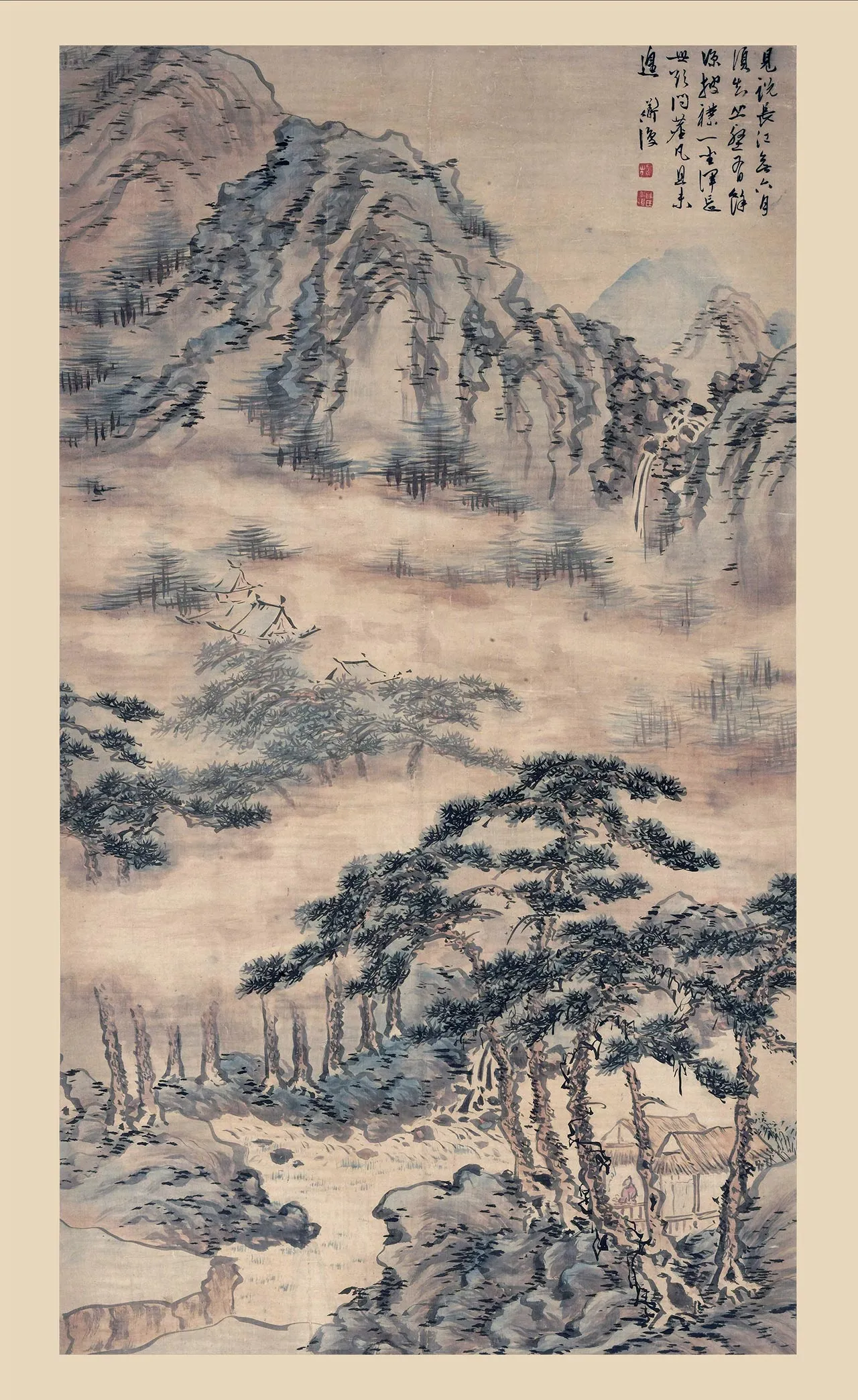 陈淳山水画《松溪草堂图》轴