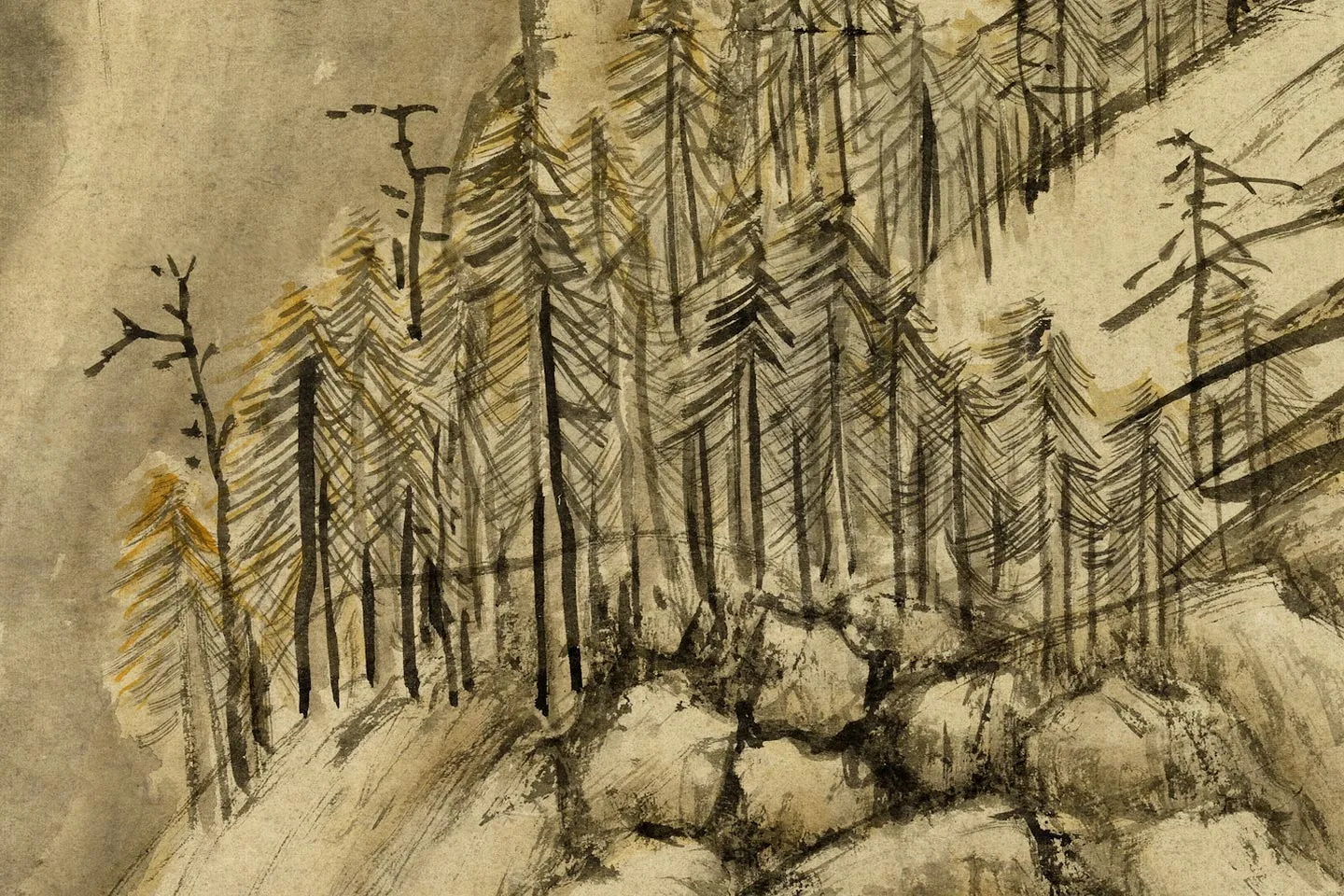 钱谷山水人物画《雪山行旅图》局部 (3)