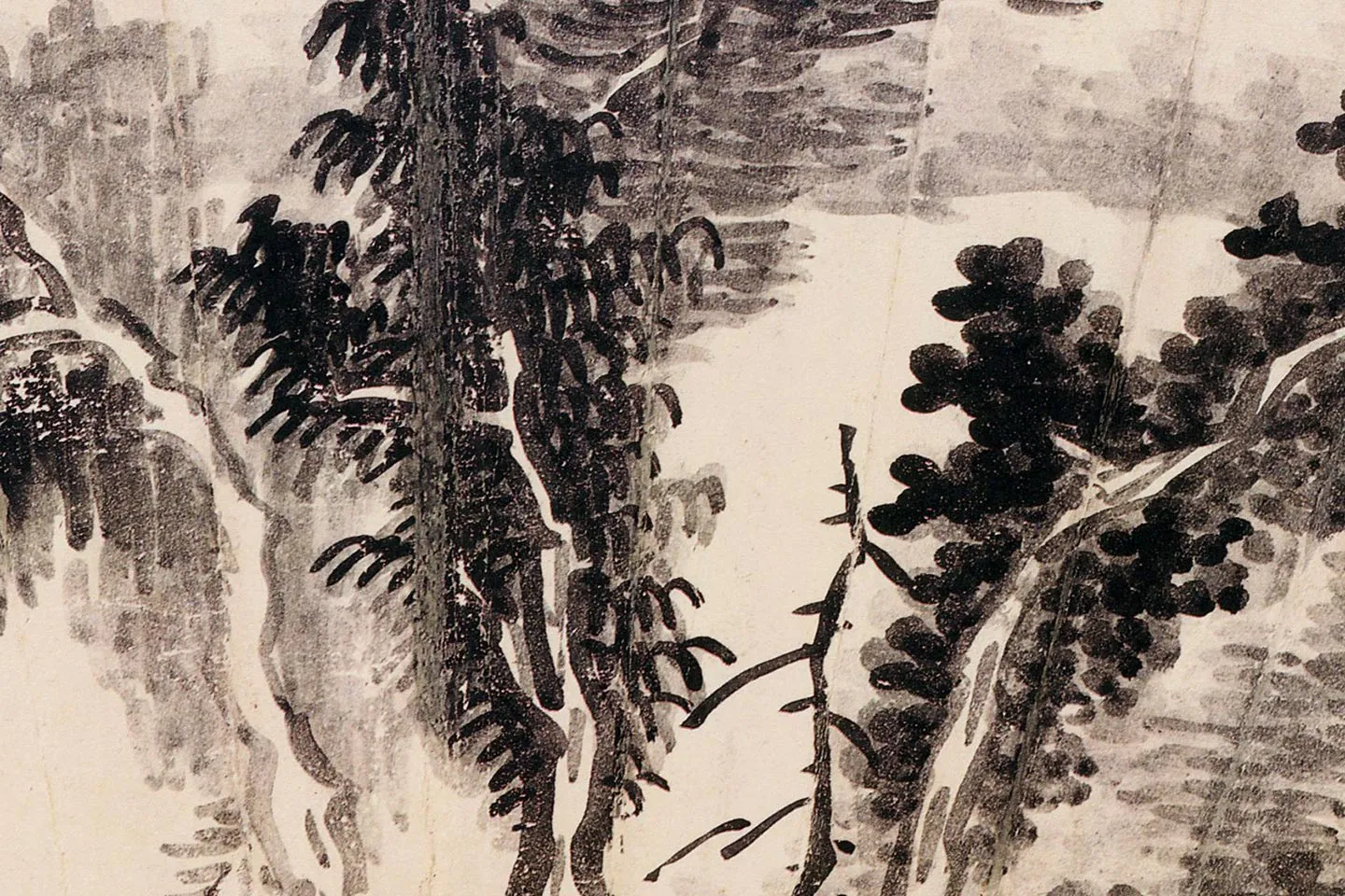 清龚贤山水扇面《幽涧深林图》局部 (2)