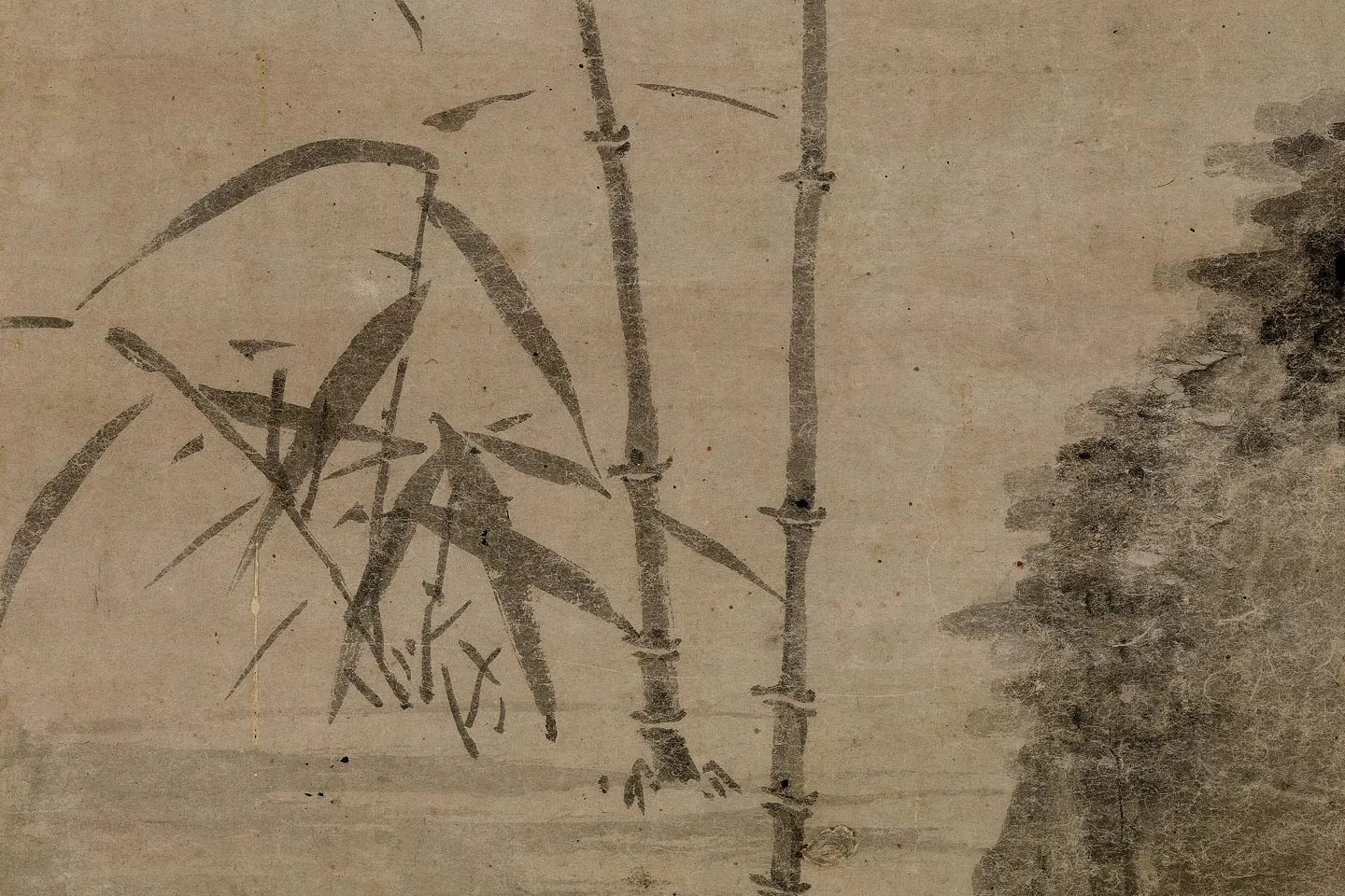 元吴镇水墨竹《竹石图》局部 (4)