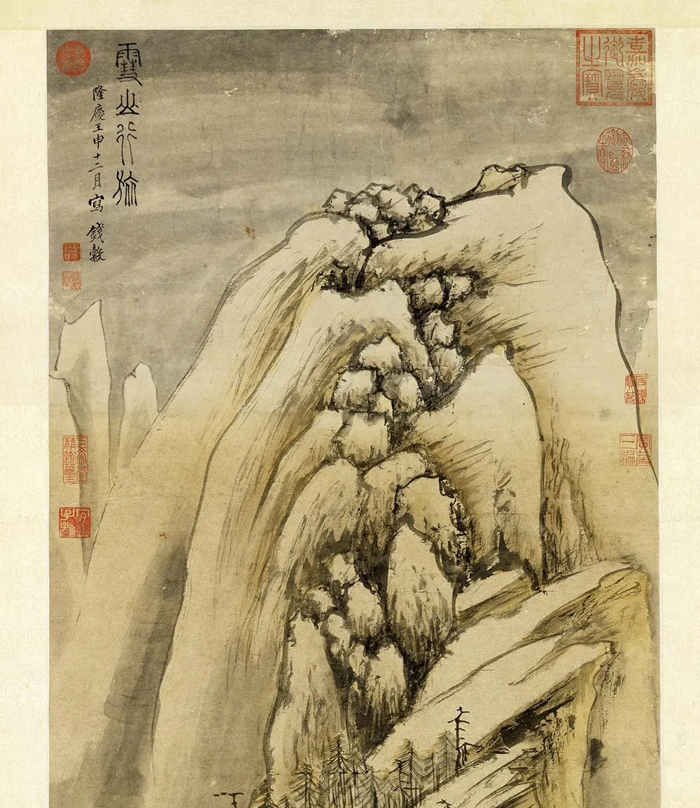 钱谷山水人物画《雪山行旅图》_01