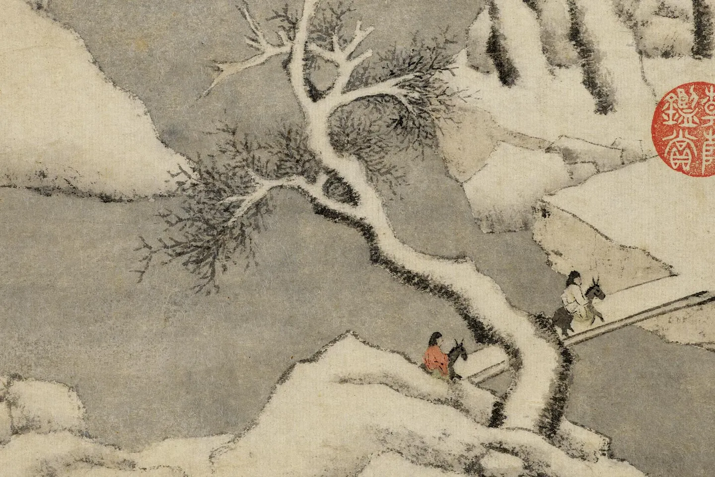 钱谷雪景山水画《画南城看雪图》局部 (1)