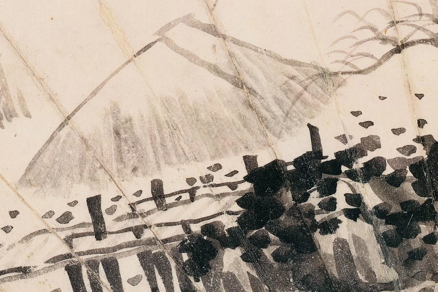 清龚贤山水扇面《林木桥亭图》局部 (1)