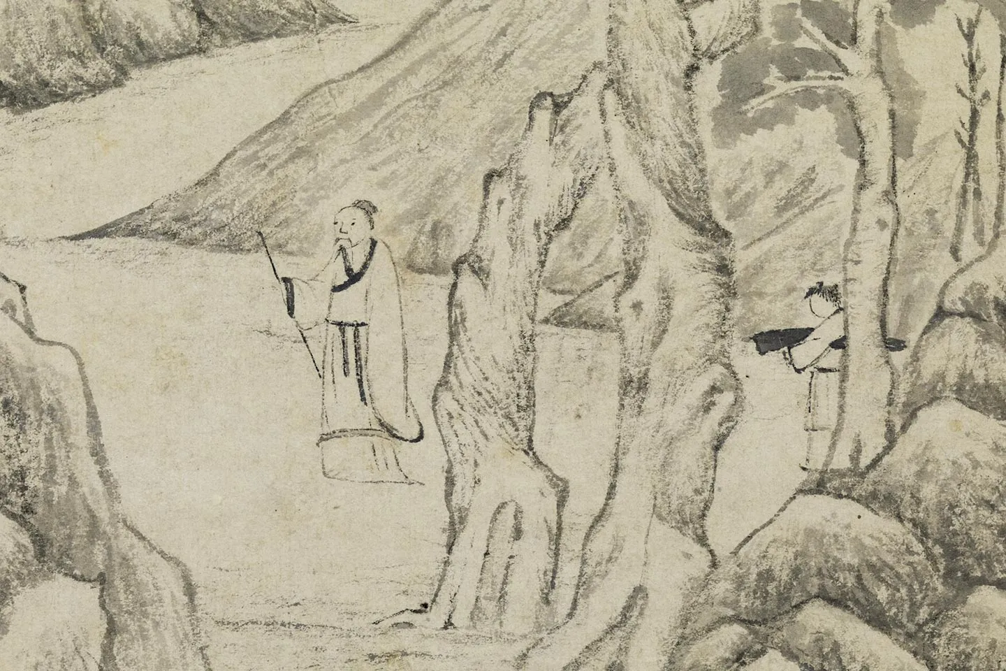 明钱谷画山水轴局部 (1)