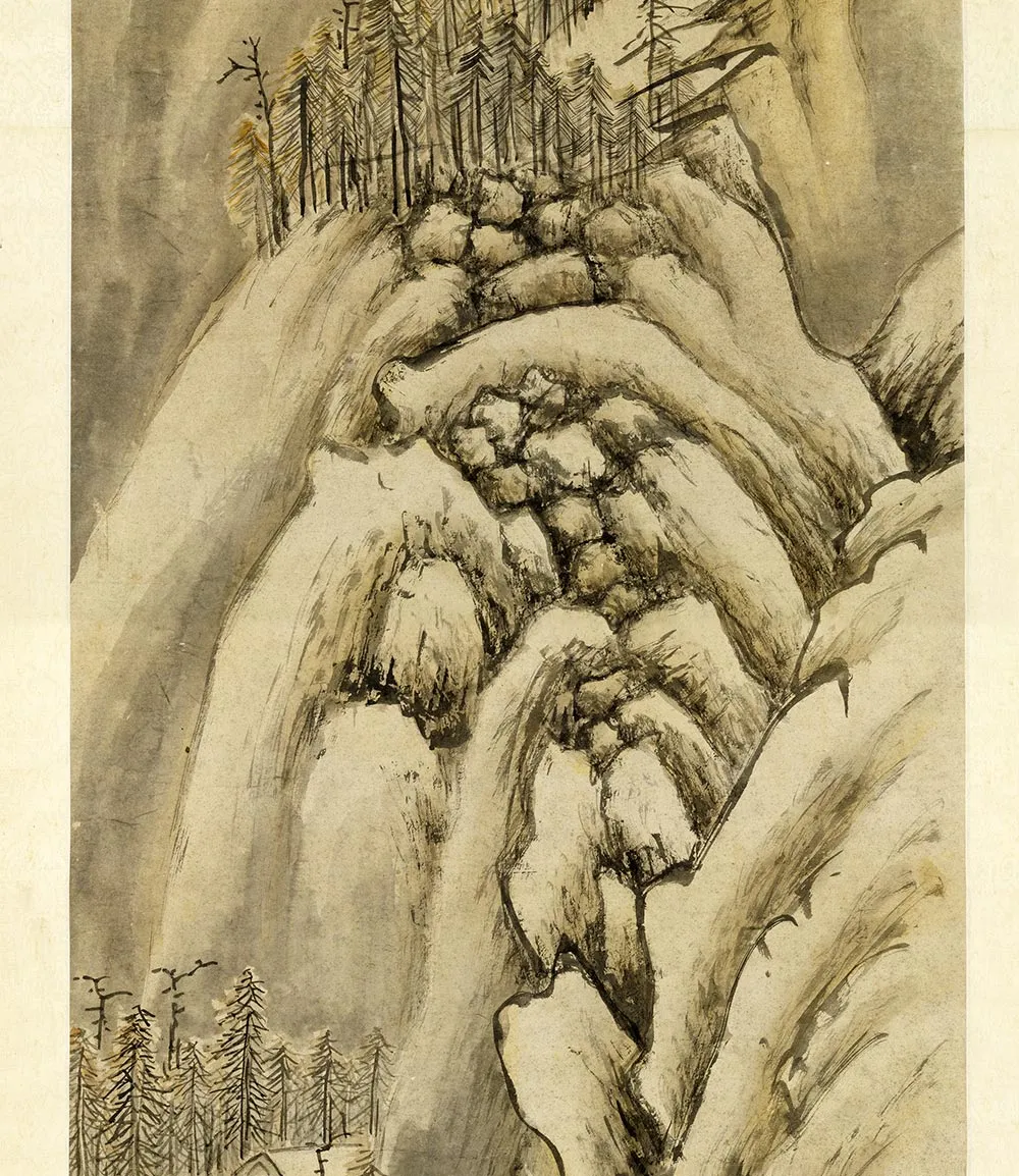 钱谷山水人物画《雪山行旅图》_02