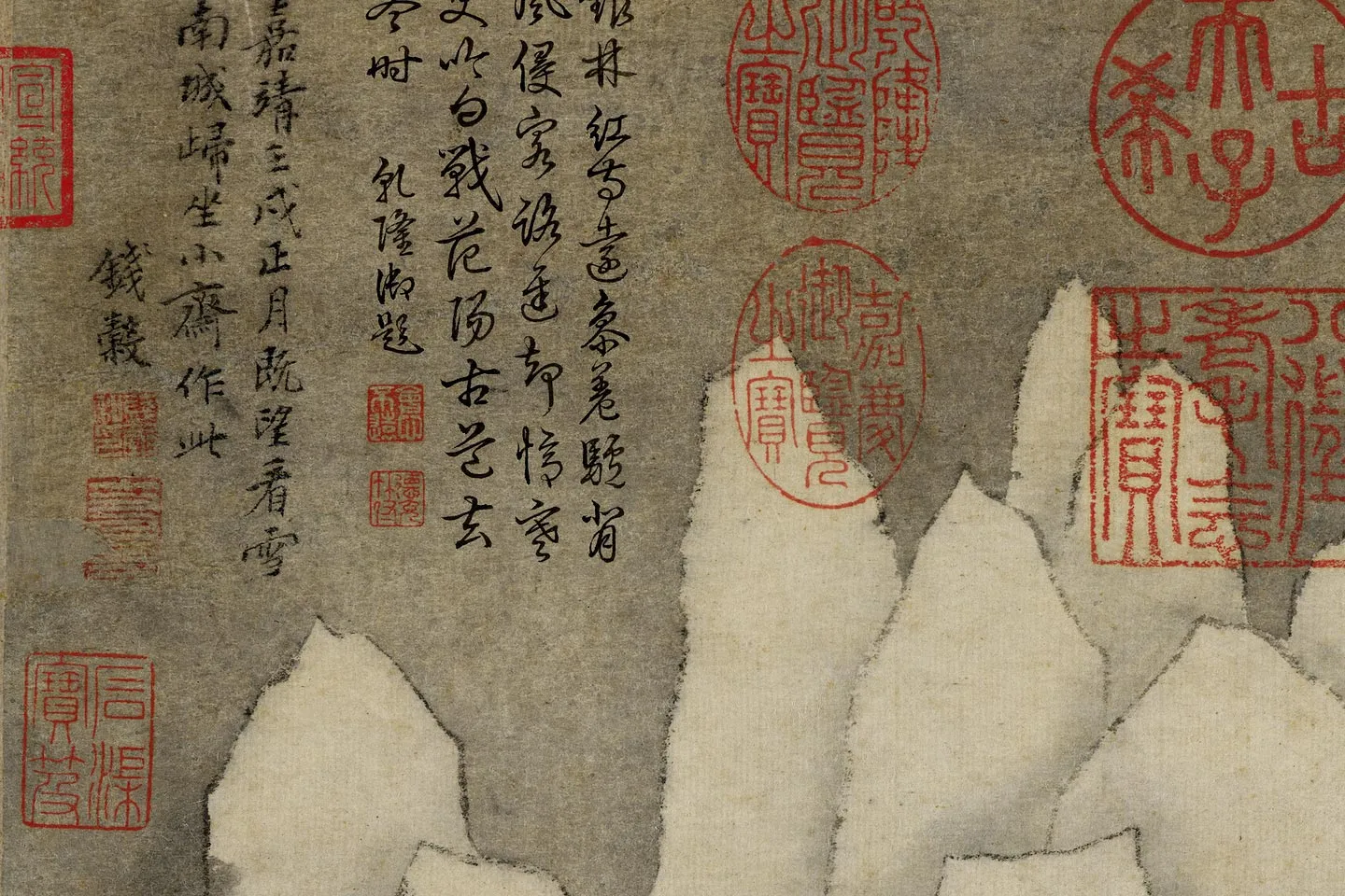 钱谷雪景山水画《画南城看雪图》局部 (6)