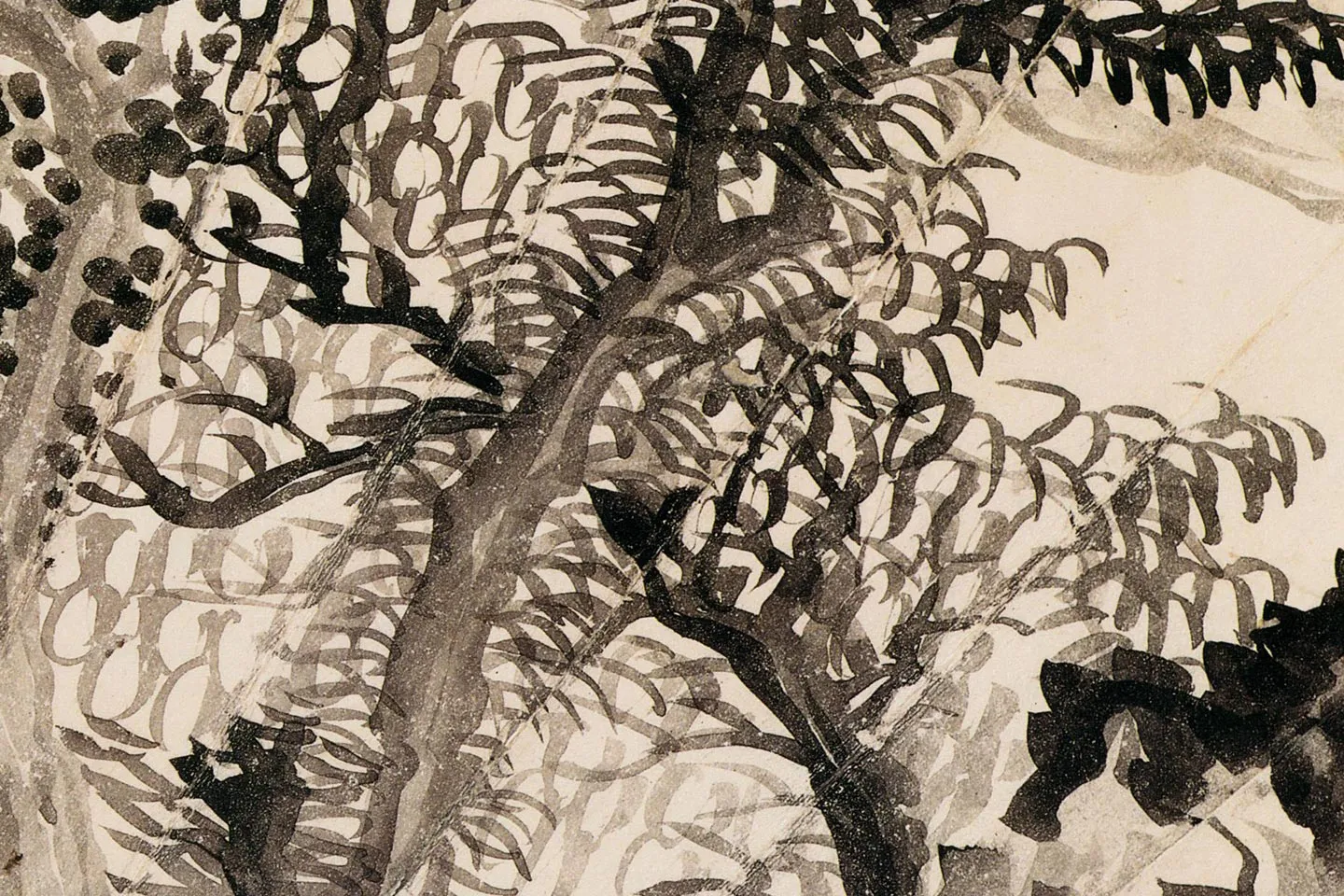 清龚贤山水扇面《林木桥亭图》局部 (4)