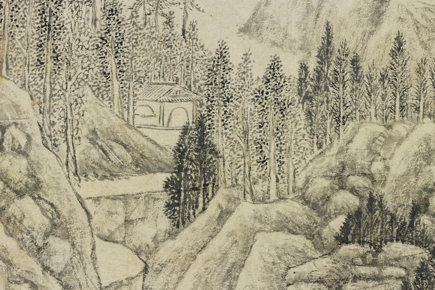 明钱谷画山水轴局部 (5)