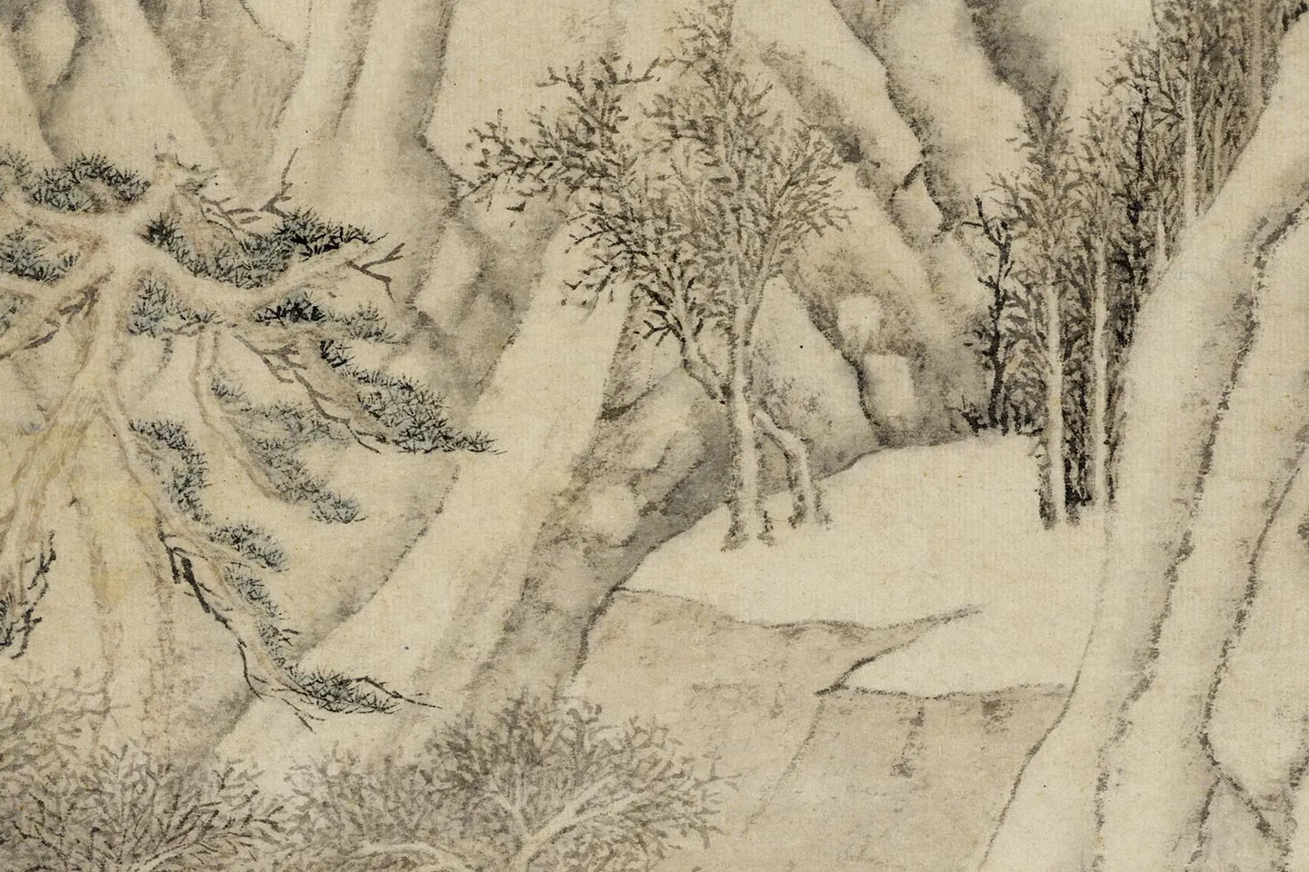 钱谷雪景山水画《画南城看雪图》局部 (3)