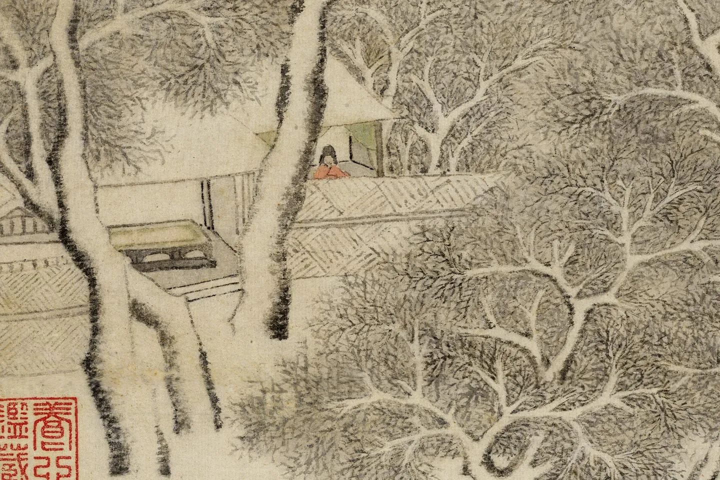 钱谷雪景山水画《画南城看雪图》局部 (2)