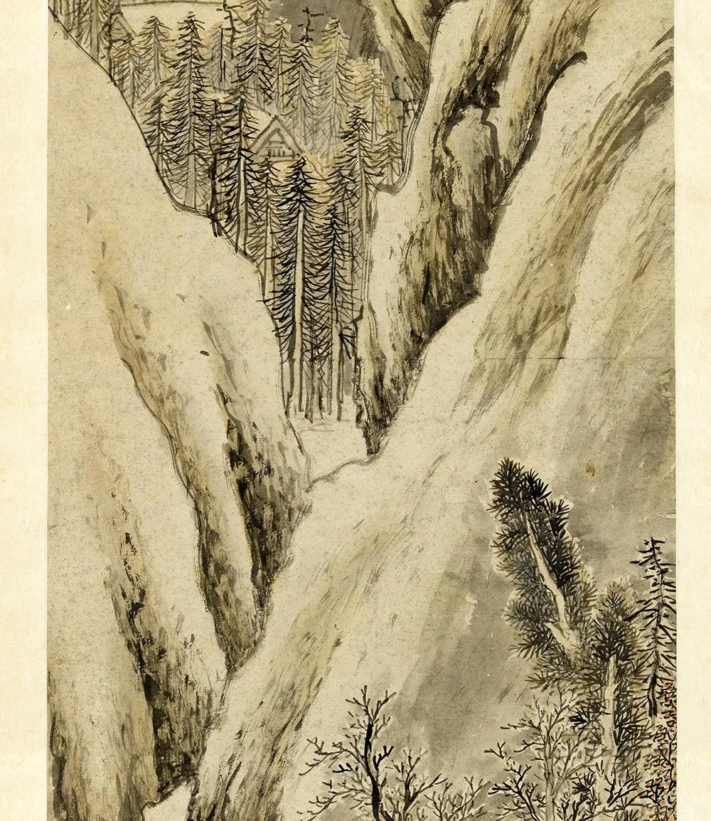 钱谷山水人物画《雪山行旅图》_03