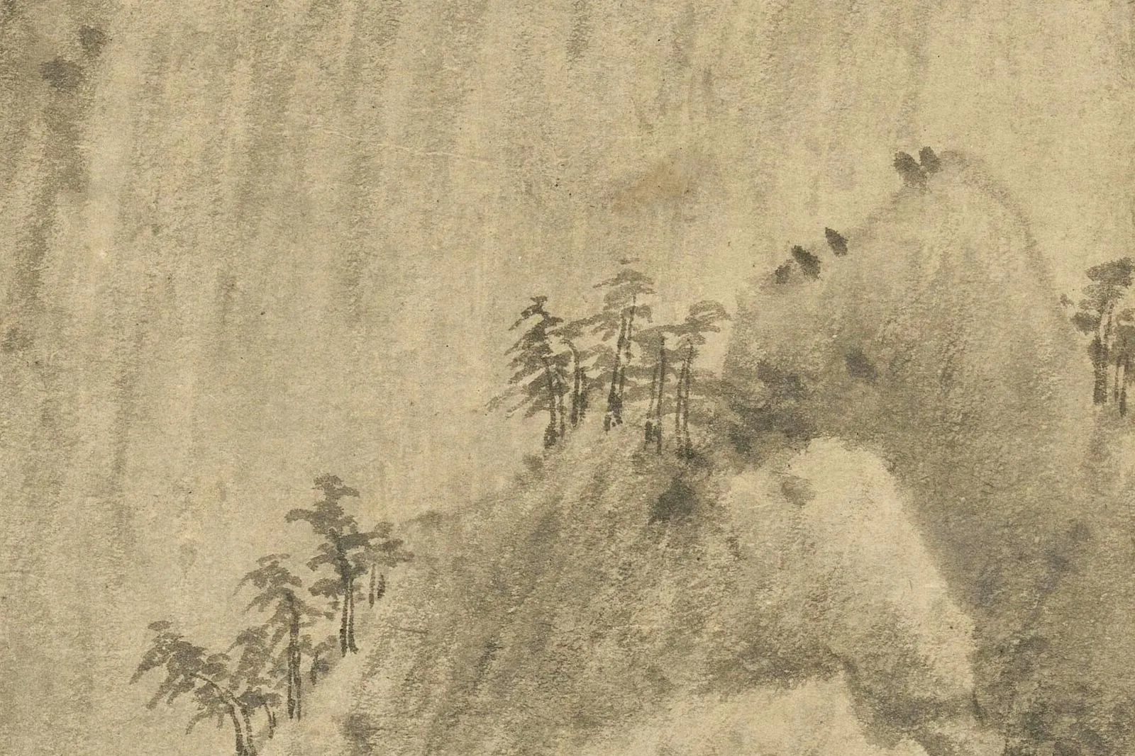 王蒙山水画《谷口春耕图》局部 (1)