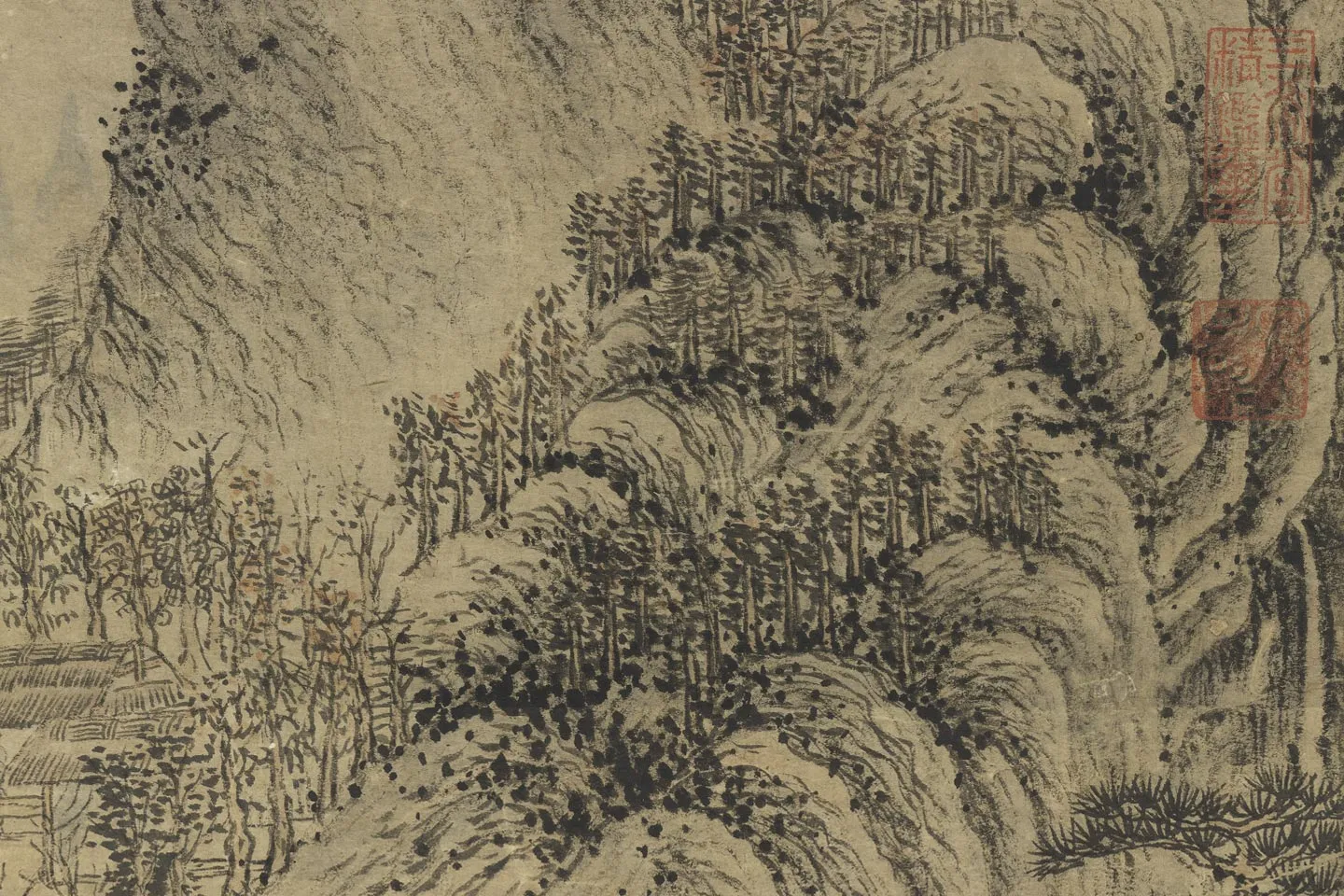 王蒙秋景山水《秋林万壑图》局部 (3)