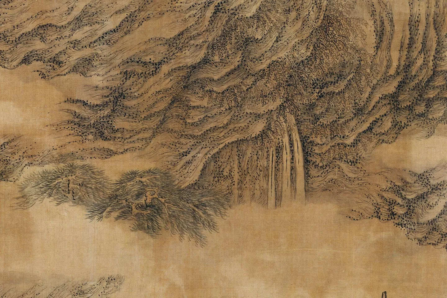 元王蒙画山水轴局部 (5)