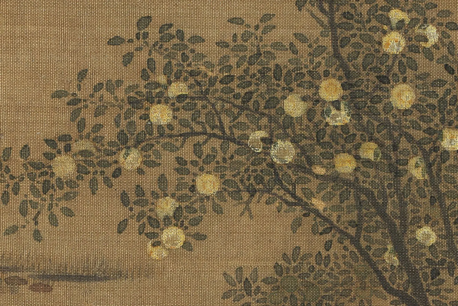 传赵令穰小青绿山水团扇《橙黄橘绿图》高清大图局部 (1)