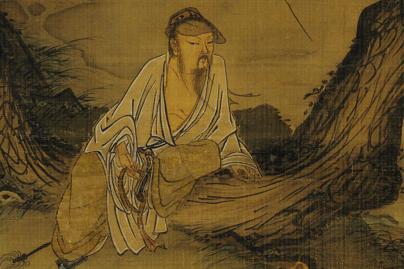 宋马麟山水人物画《静听松风图》局部 (1)