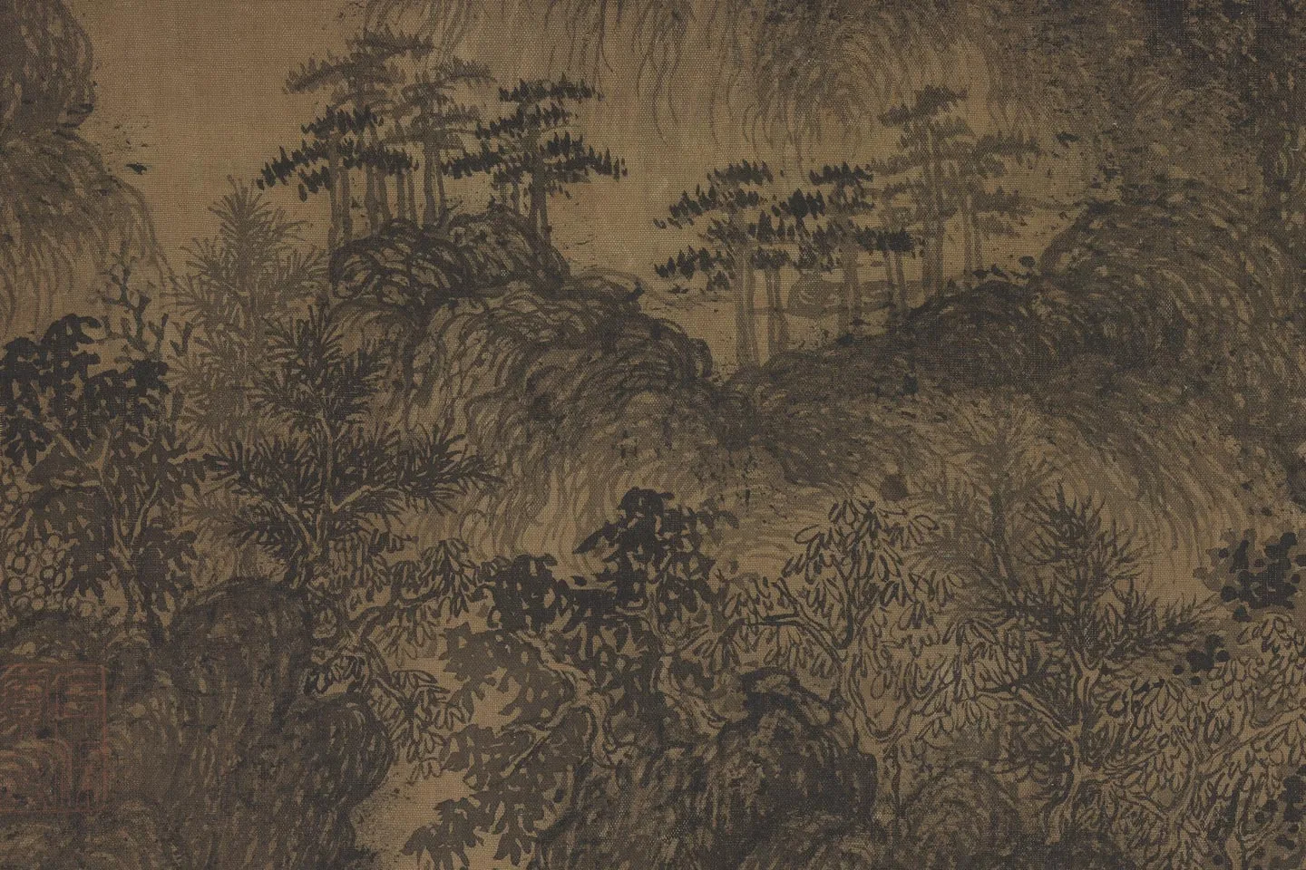 王蒙山水画《深林叠嶂图》局部 (2)