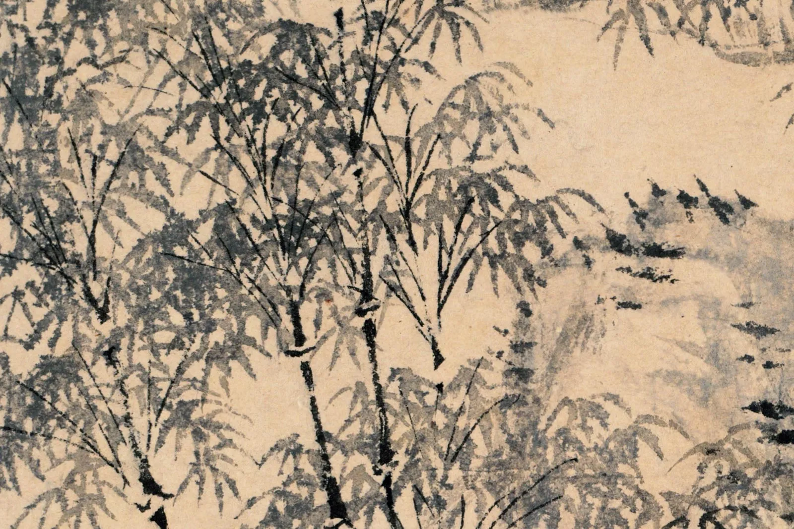 王翚《仿王蒙修竹远山图》高清大图局部 (5)