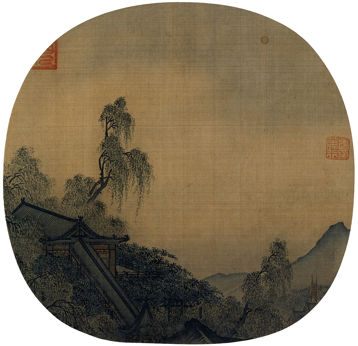 南宋马麟《楼台夜月图》