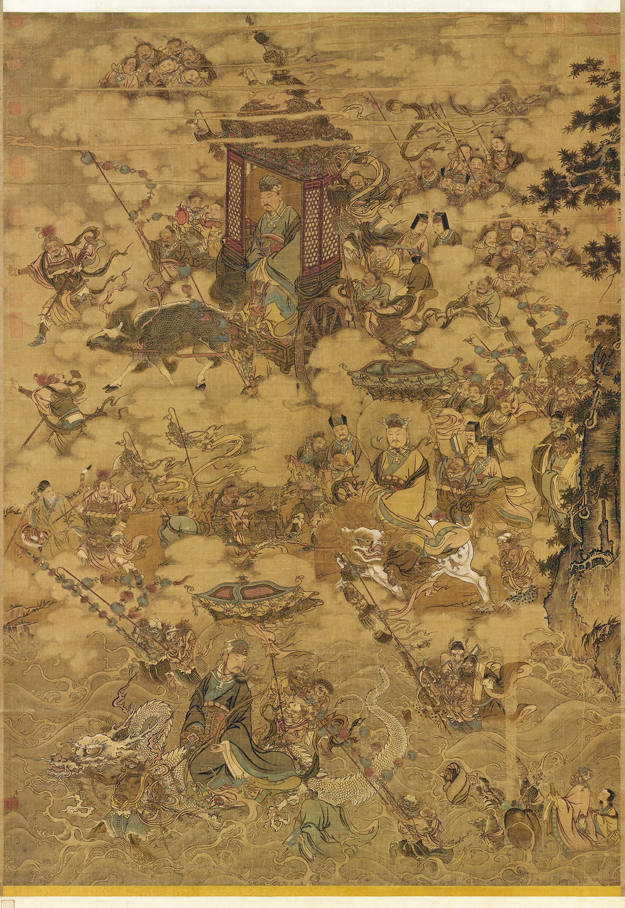 传宋马麟佛道人物画《三官出巡图》