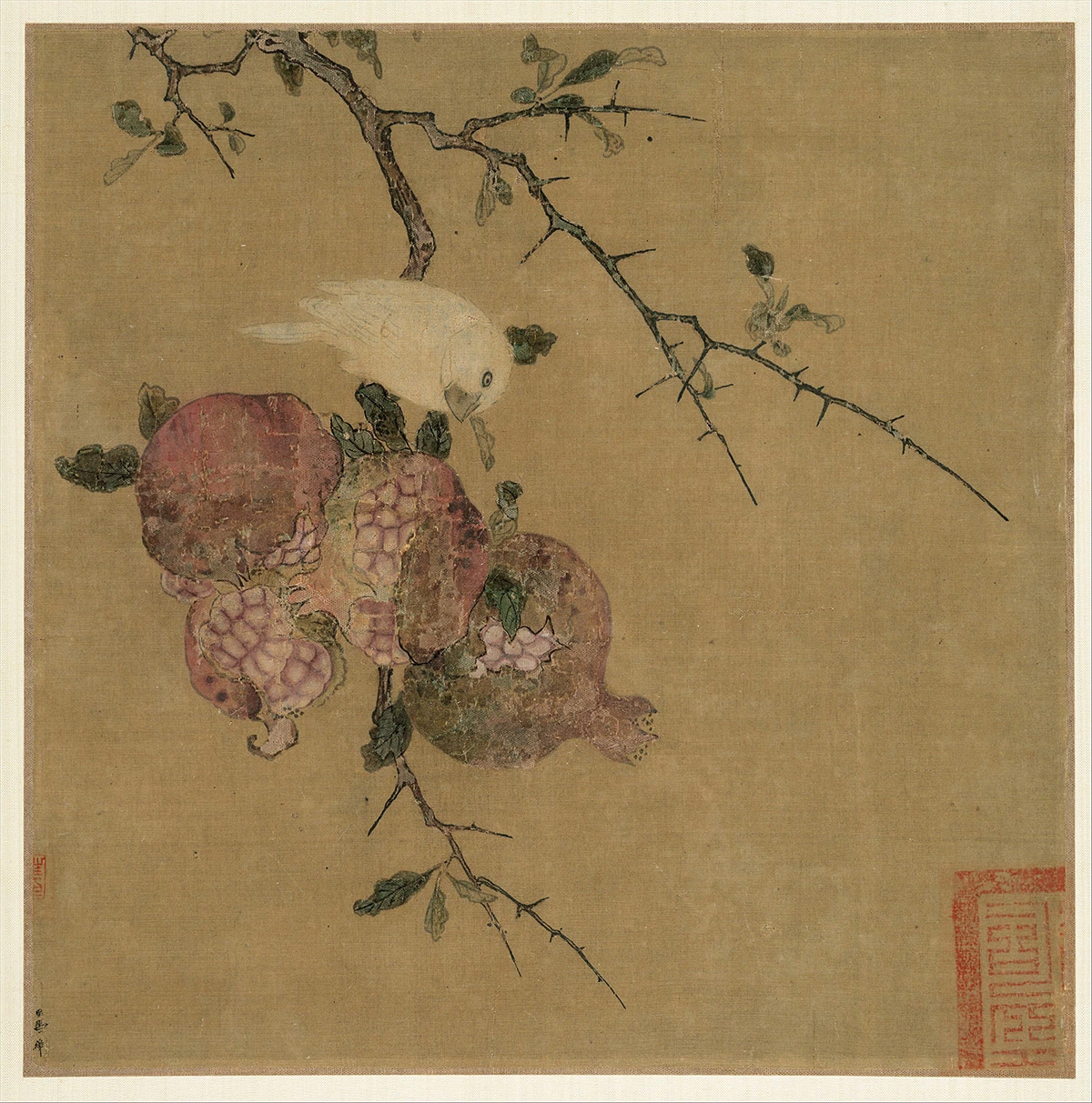 传马麟《石榴白鸟图》页