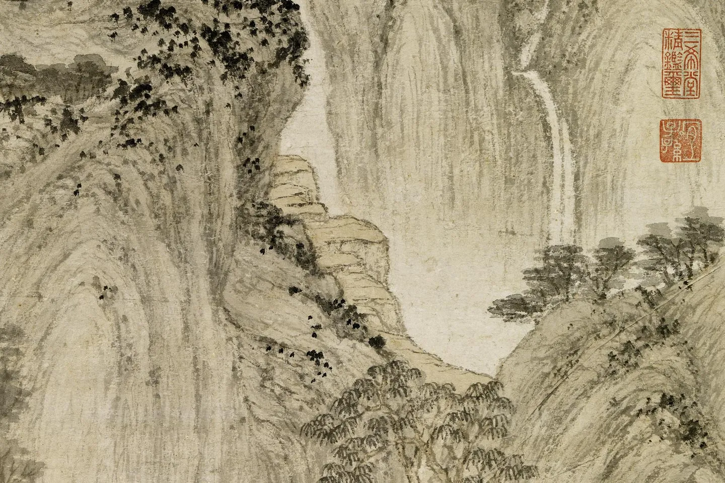 王蒙山水画《幽林清逸图》局部 (2)