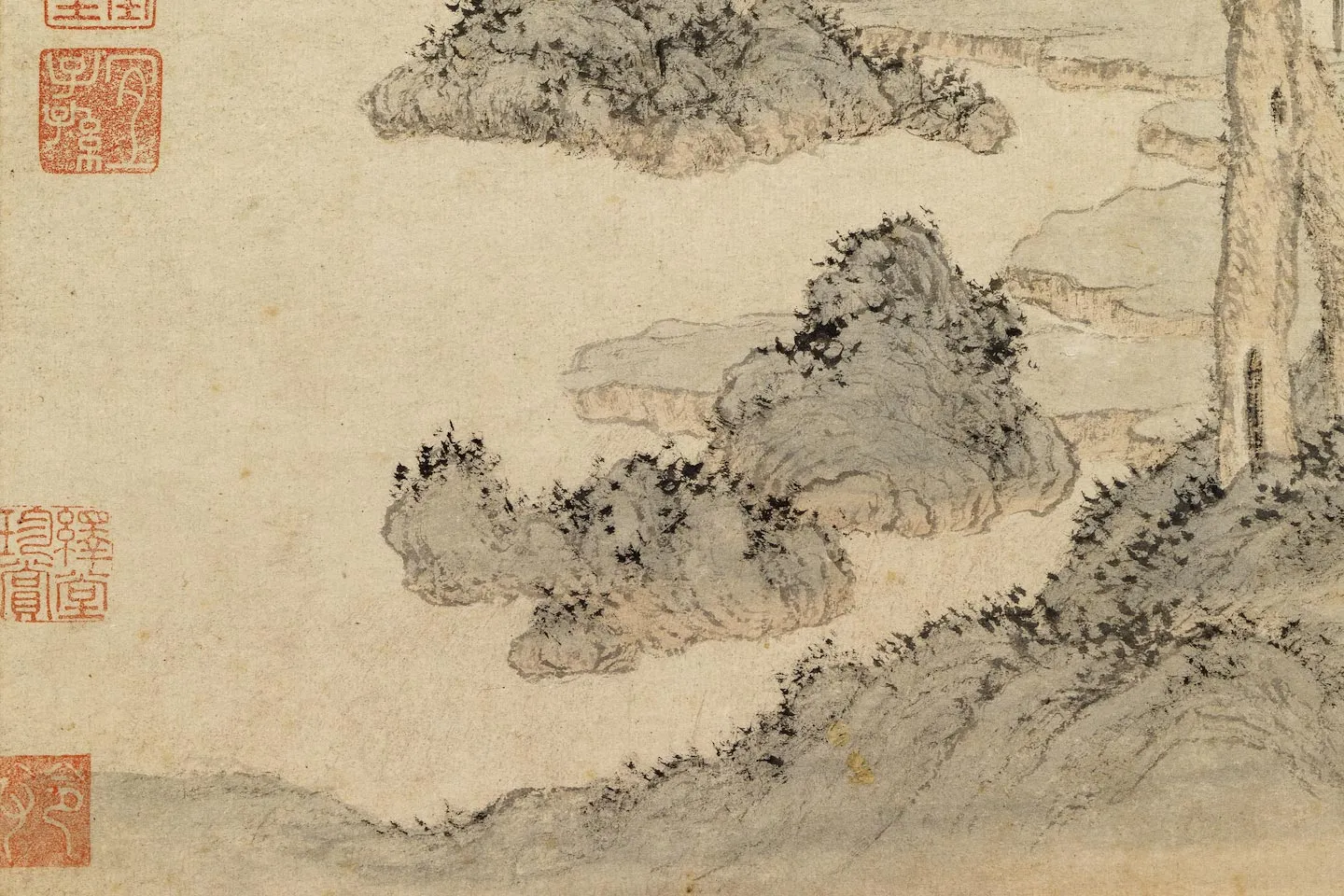 王蒙山水画《松窗高士图》局部 (6)