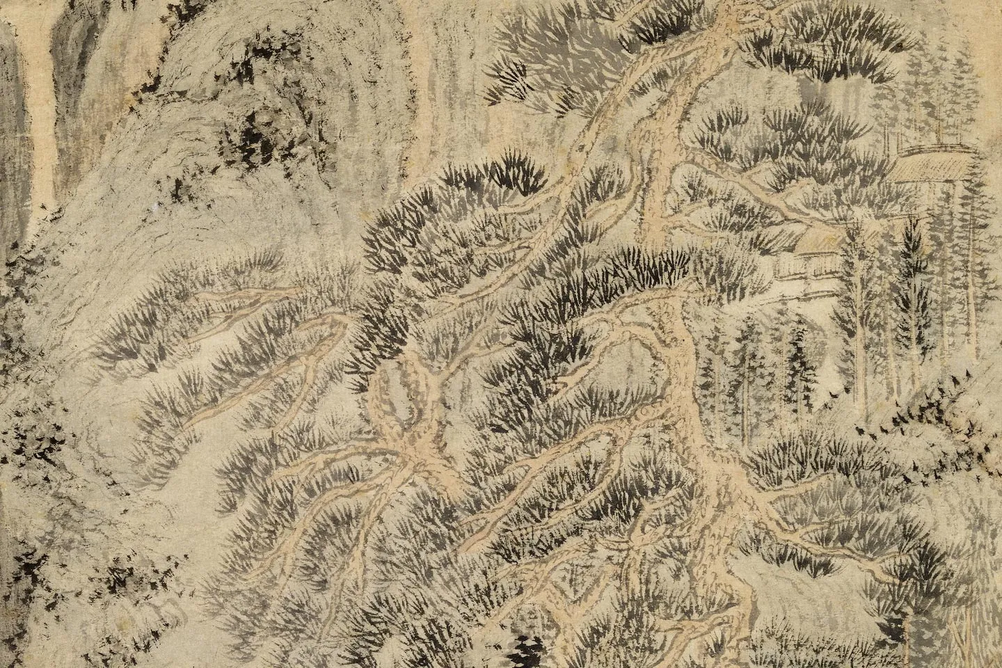 王蒙山水画《松窗高士图》局部 (4)