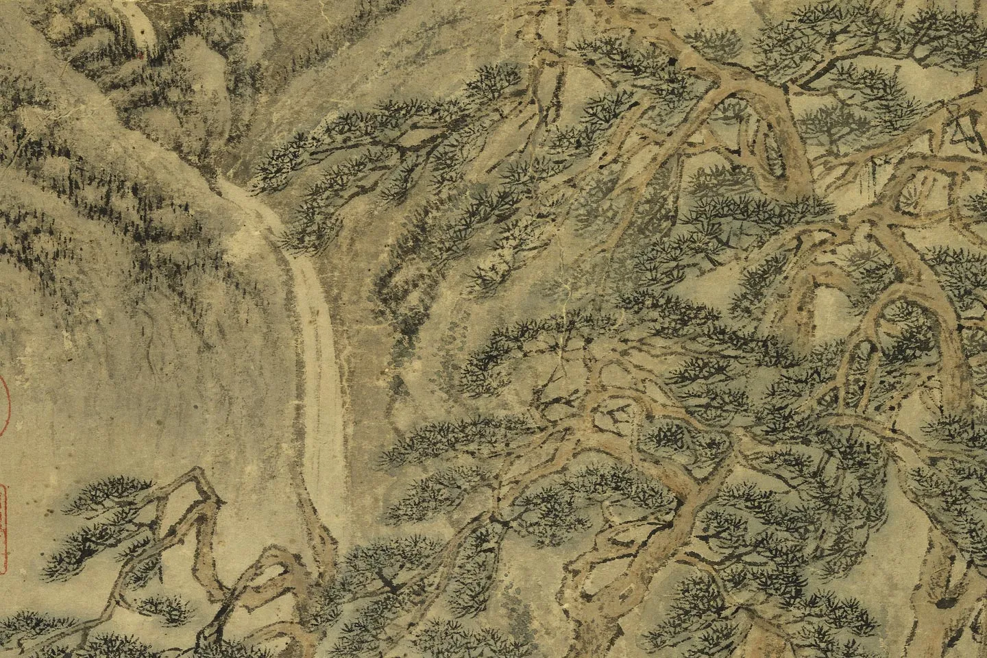 王蒙山水画《松风泉石图》局部 (3)