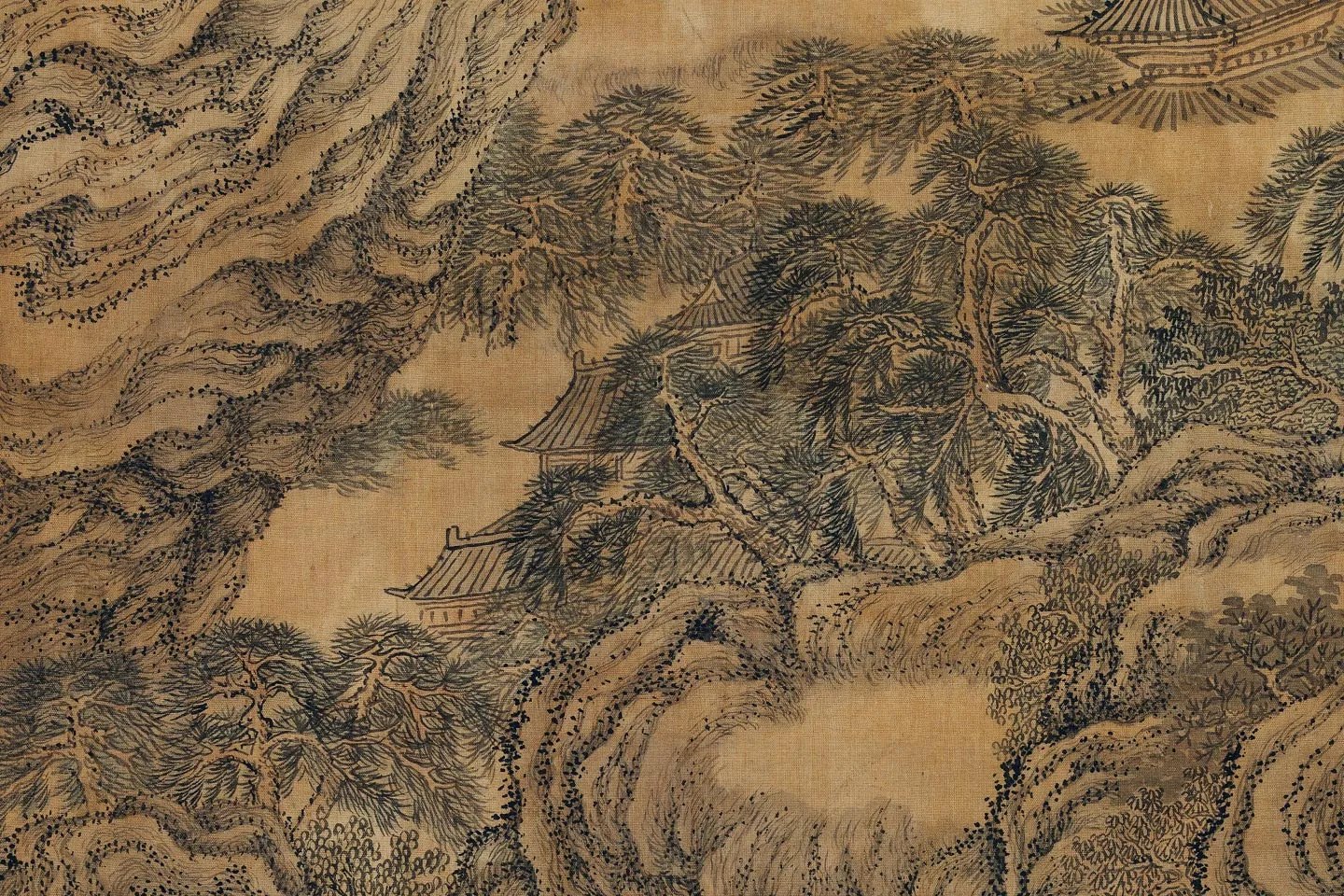 元王蒙画山水轴局部 (6)