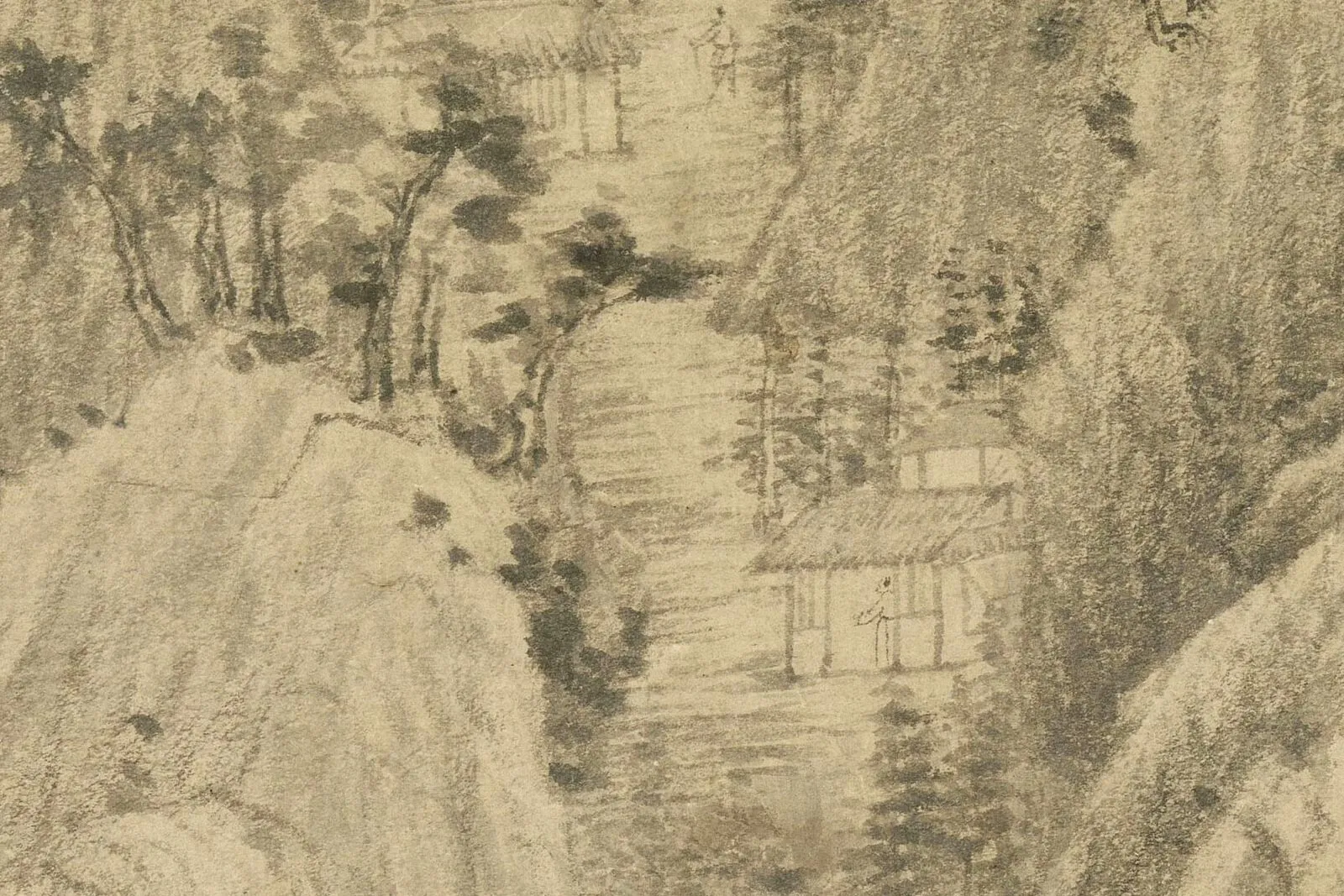 王蒙山水画《谷口春耕图》局部 (3)