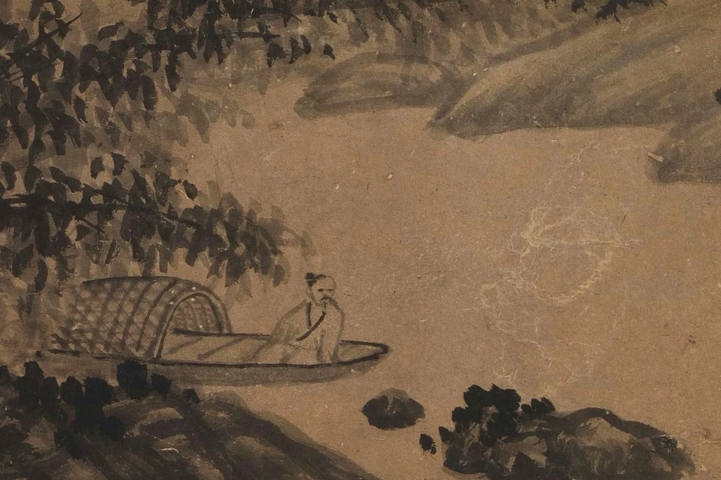 吴镇山水画竹泉小艇图高清大图局部 (4)