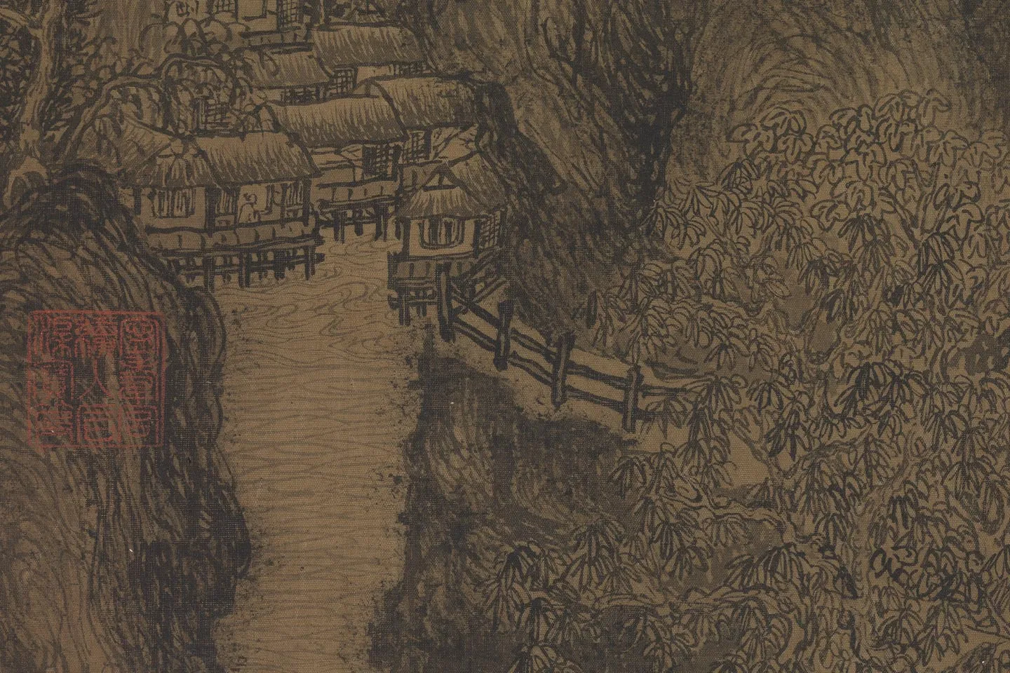 王蒙山水画《深林叠嶂图》局部 (3)