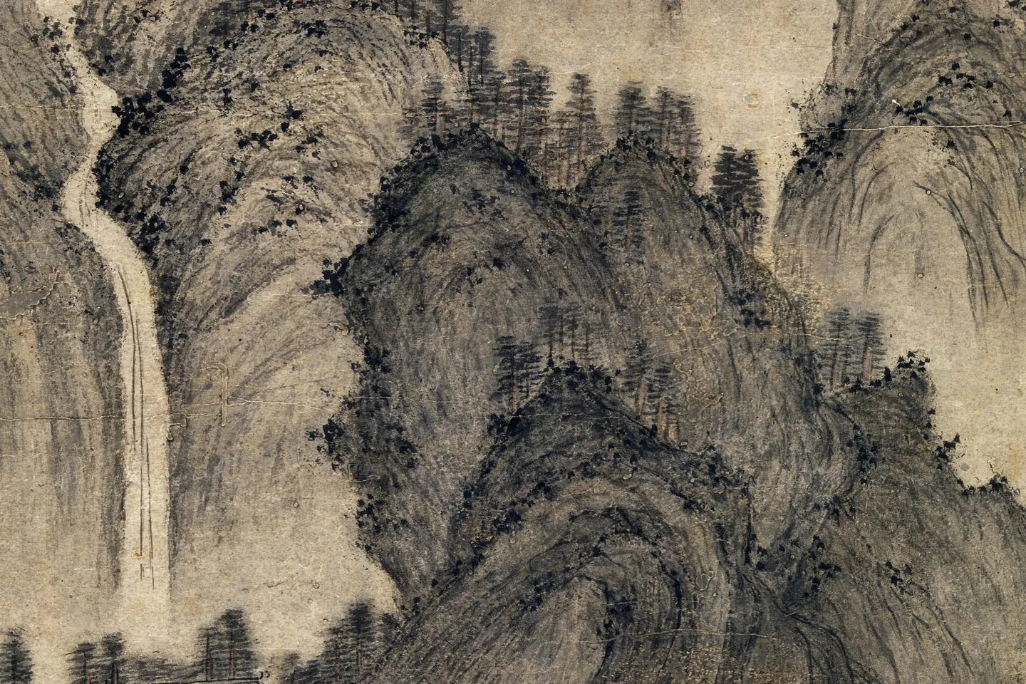 王蒙山水《松崖飞瀑图》局部 (3)