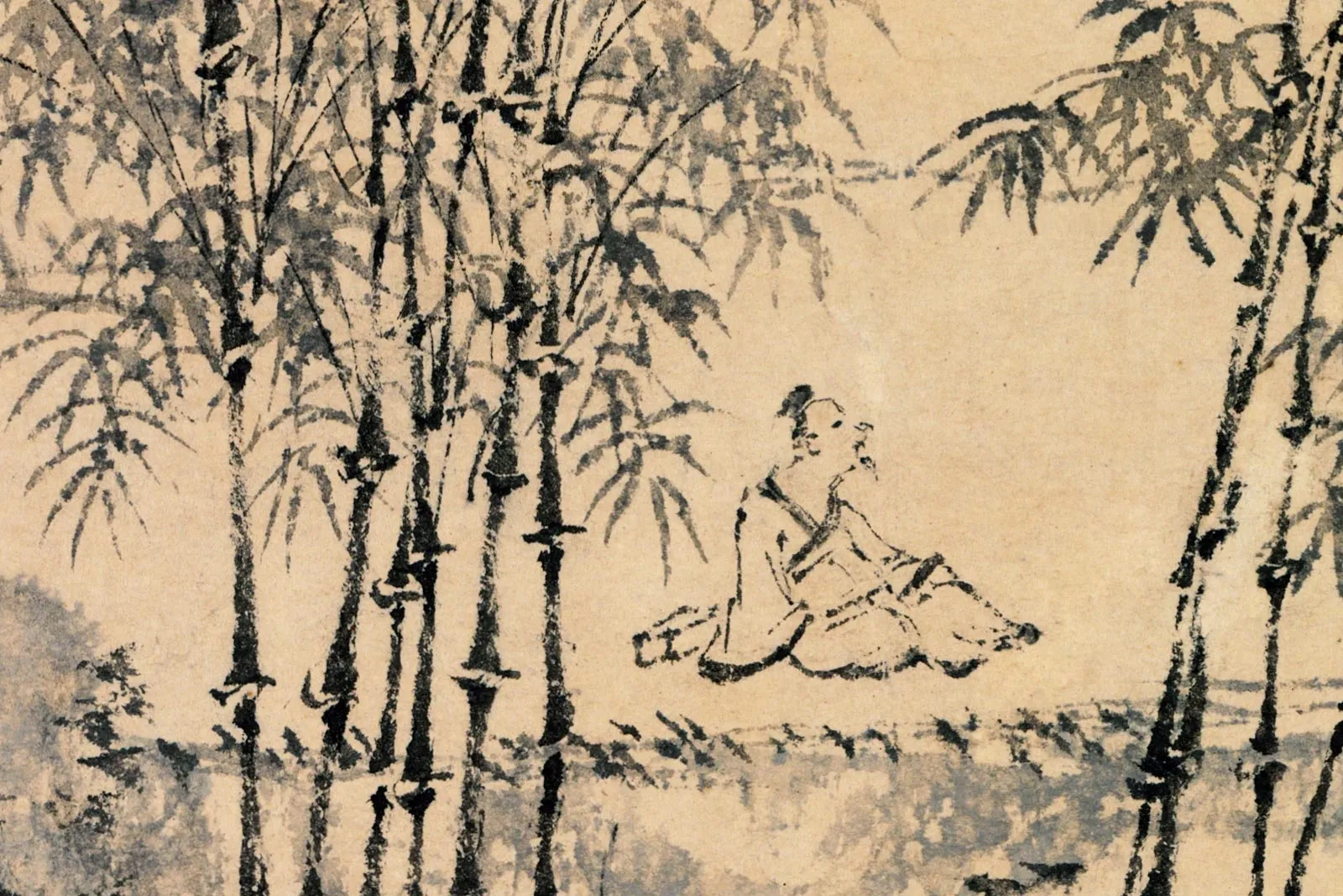 王翚《仿王蒙修竹远山图》高清大图局部 (8)