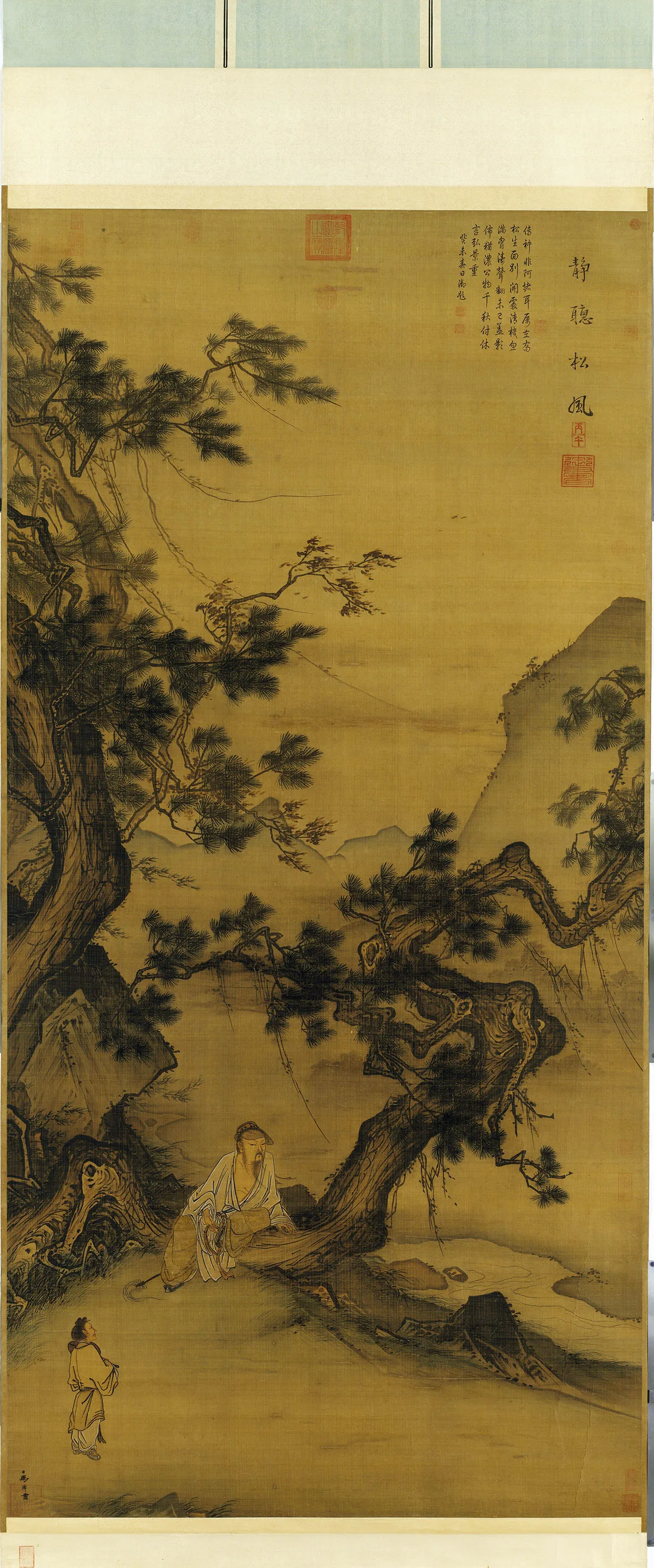 宋马麟山水人物画《静听松风图》轴