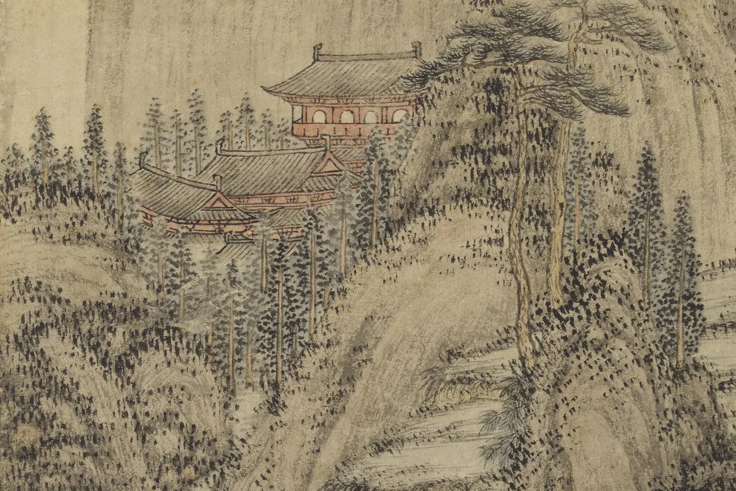 王蒙山水画《坐听松风图》局部 (3)